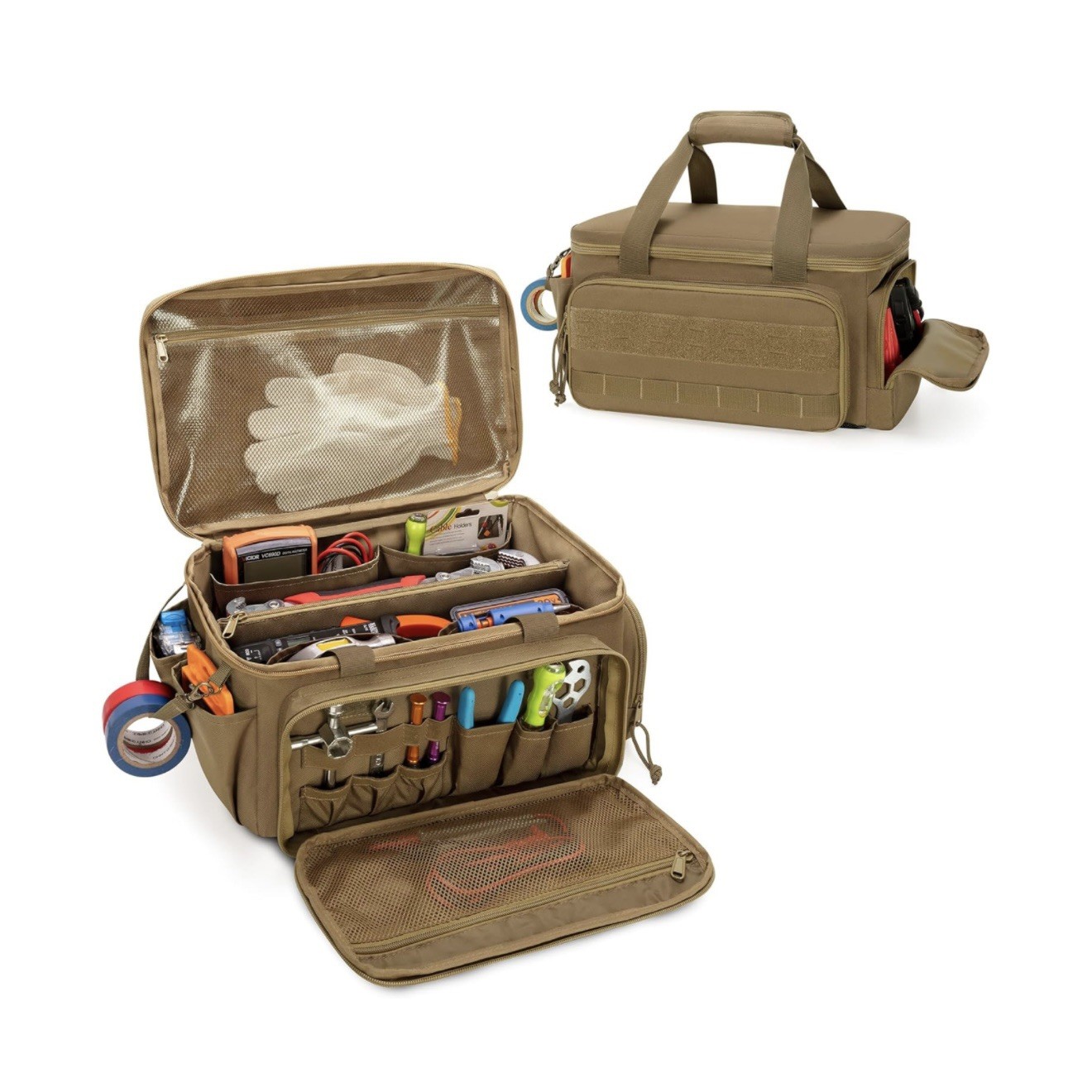 Tool Bag 14″ Hand Tool Organizer Tactical Range Bag Work Tote Repair Jobs Khaki