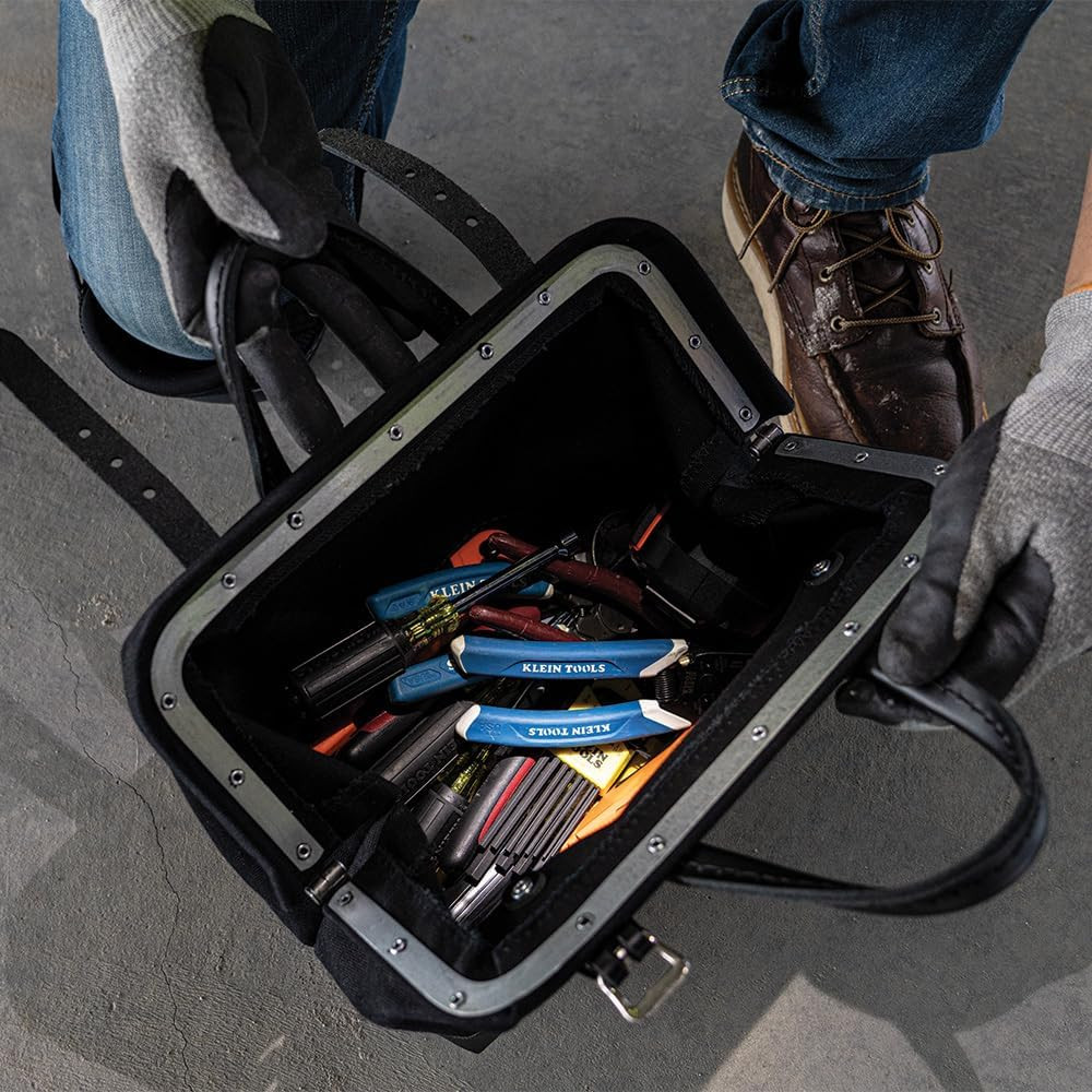 Klein Tools 510212BLK Heavy Duty Black Canvas Tool Bag, Tool Tote, Multi-Purpose