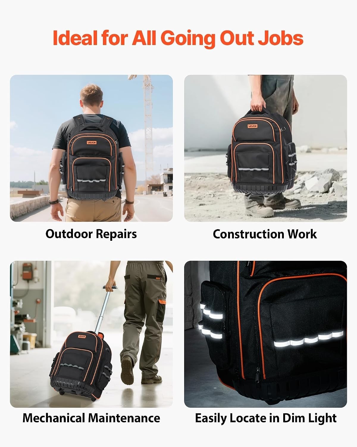 Rolling Tool Backpack, 110 lbs Load Capacity, 45 Pockets Heavy Duty Roller To…