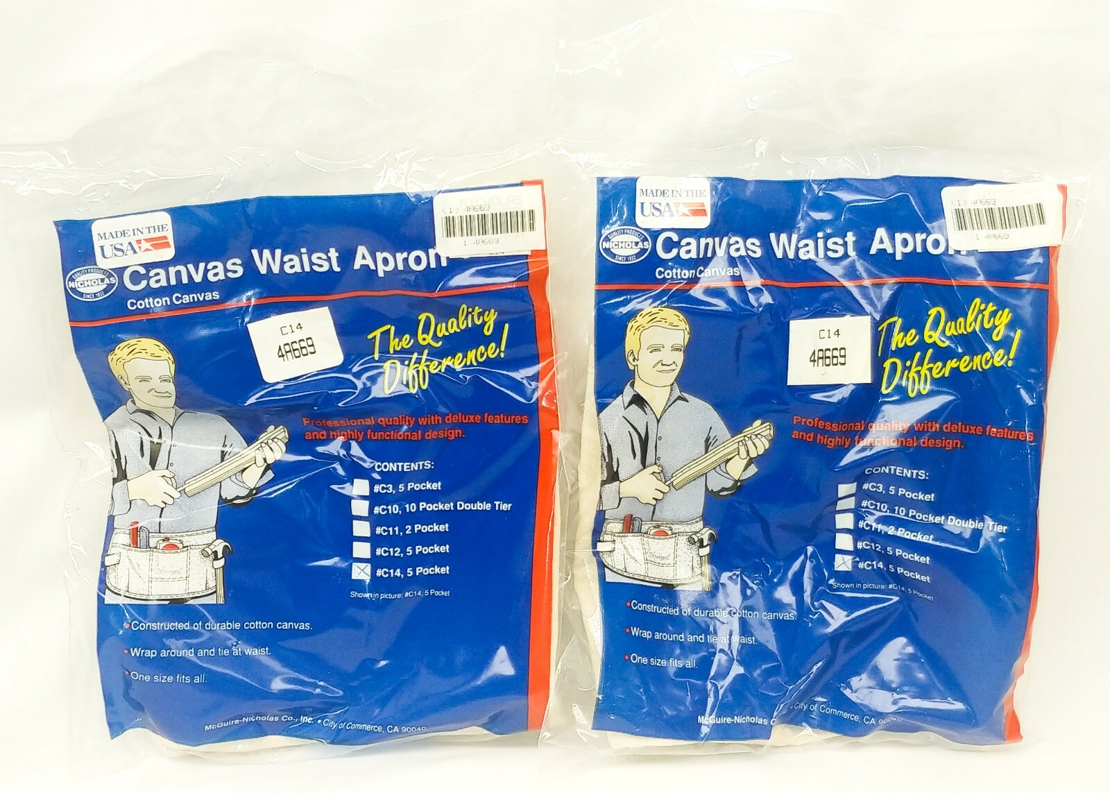 Lot of 2 Apron Canvas Waist 5-Pocket,No C14, made in USA, mcguire- Nicholas inc