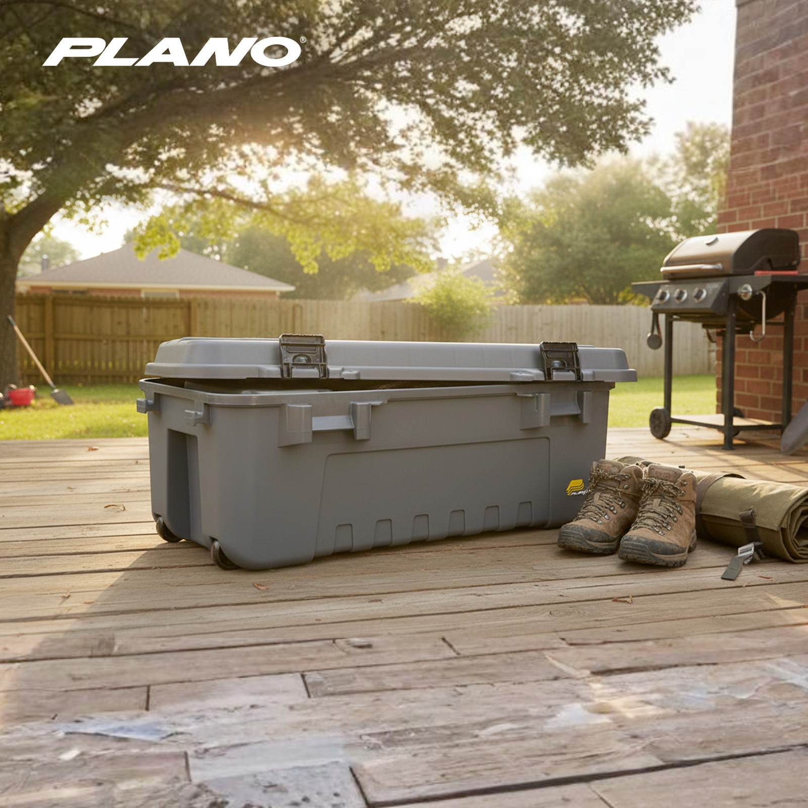 Plano 3 Pack Storage Trunk with Wheels, Lockable Sportsman Box, 108 Quart, Gray