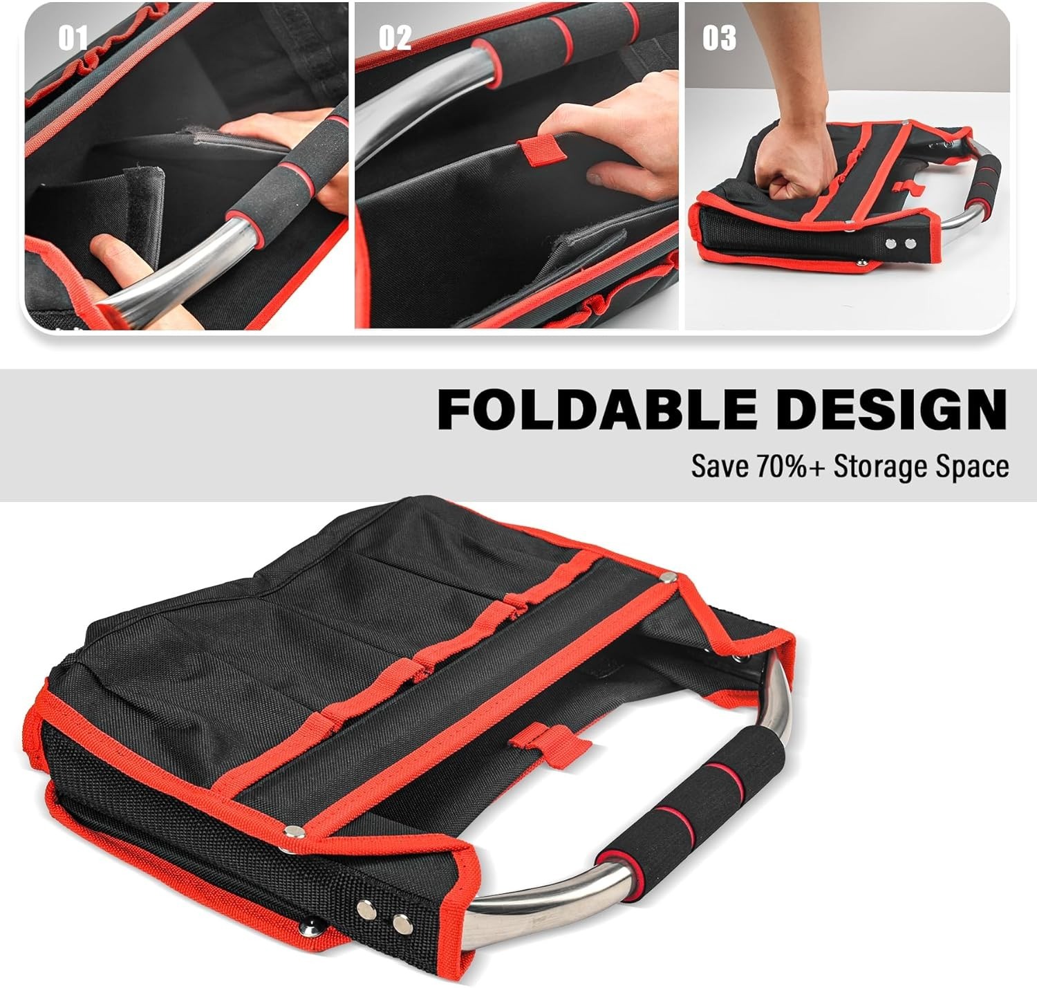 HAUTMEC 13 Inch Tool Bag, Foldable Open Top Tool Bag with Stiff Frame, HeavyD…