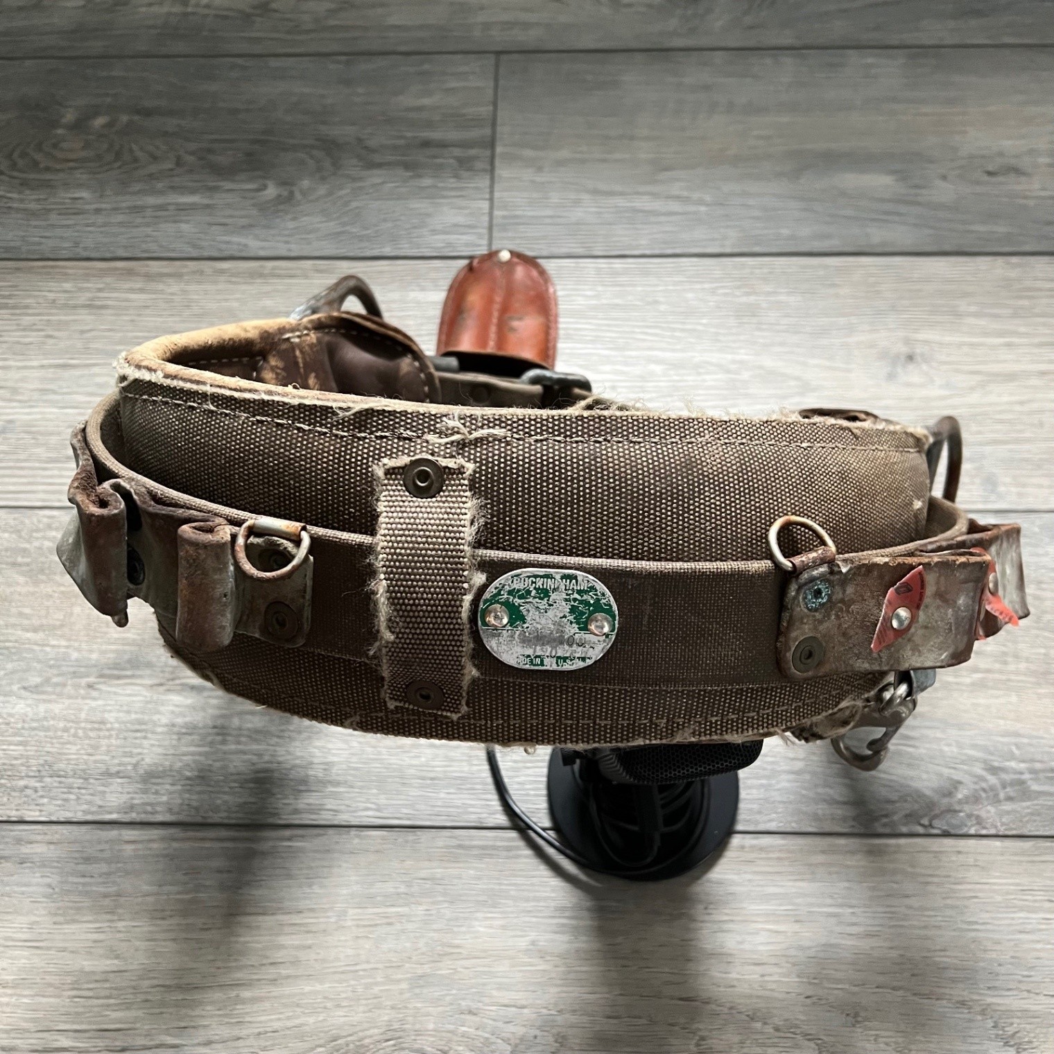 Vintage Buckingham 1902 Lineman Tool Belt Canvas Leather Adjustable Size 24 Worn