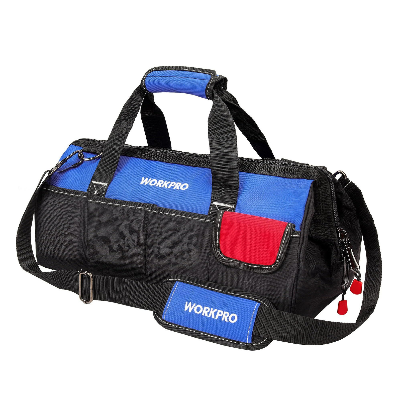 WORKPRO 18-inch Close Top Wide Mouth Storage Tool Bag 18-inch, black/red/blue
