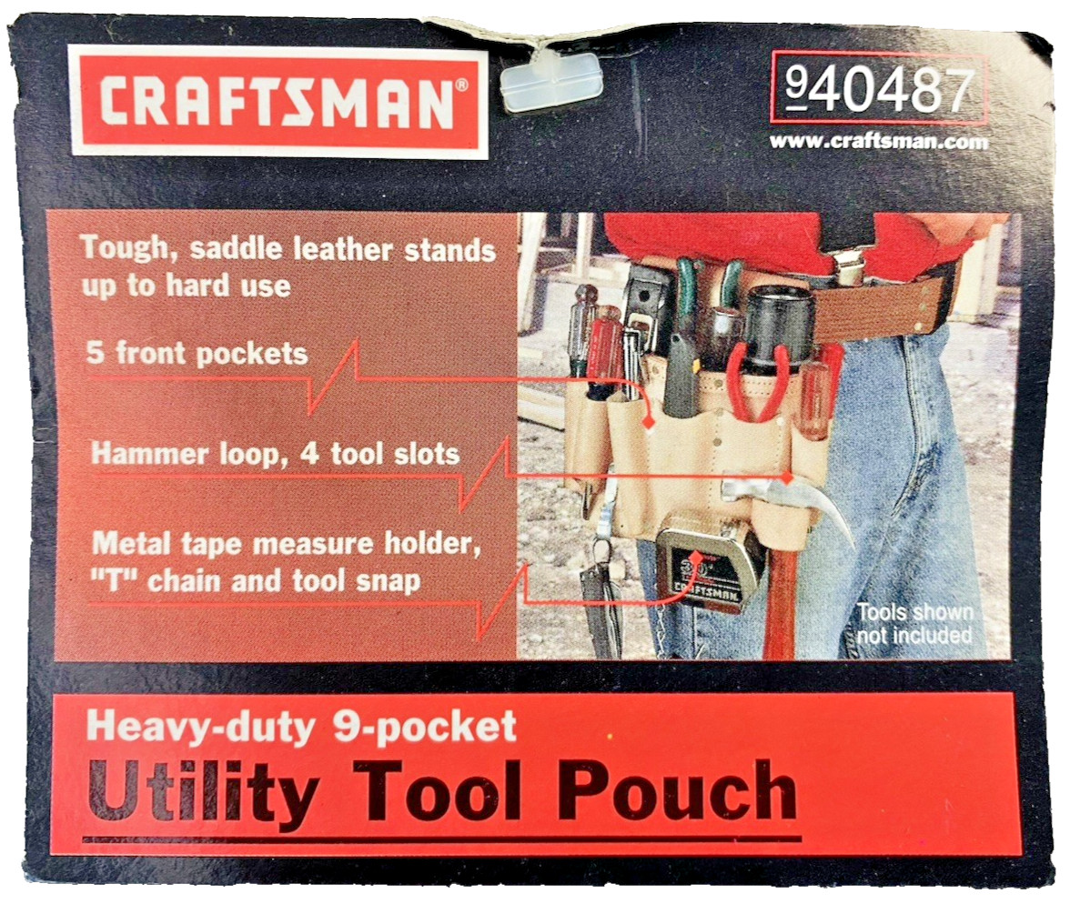 Craftsman Heavy Duty 9 Pocket Utility Tool Pouch Hammer Loop /Tape Holder 940487
