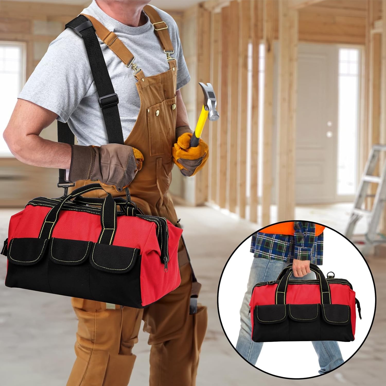 Empty Tool Bag Tote Heavy Duty Storage Multi-Purpose Handbag Adjustable Strap