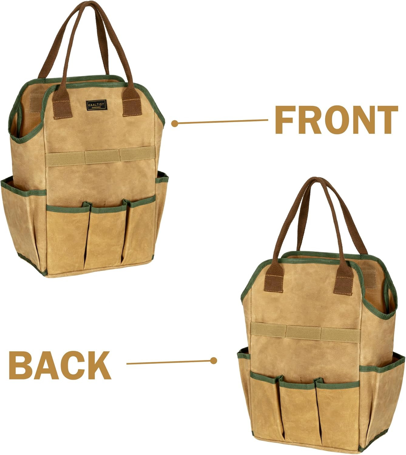 Canvas Tool Bag, 16OZ Waxed Canvas Garden Tool Tote – with 3 Inner Slots & 8 Out