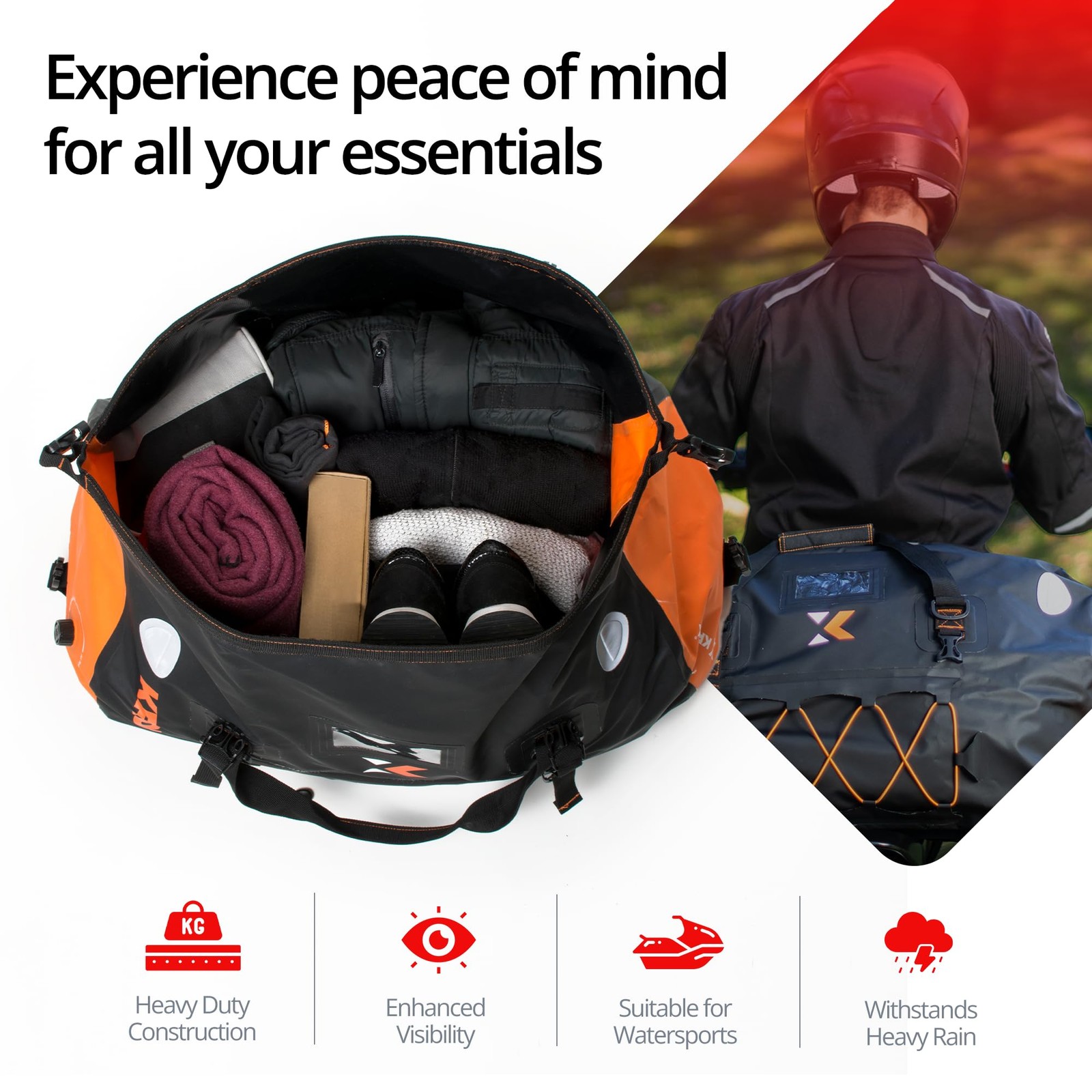 Motorcycle Duffel Bag Waterproof, 40L Black – Durable Motorcycle Luggage & Sa…