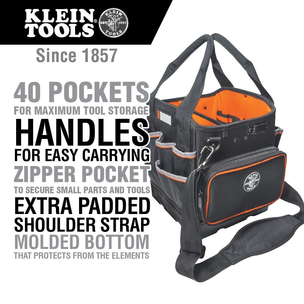 Klein Tools 5541610-14 Tool Bag with Shoulder 10-Inch Tote, Black/Orange