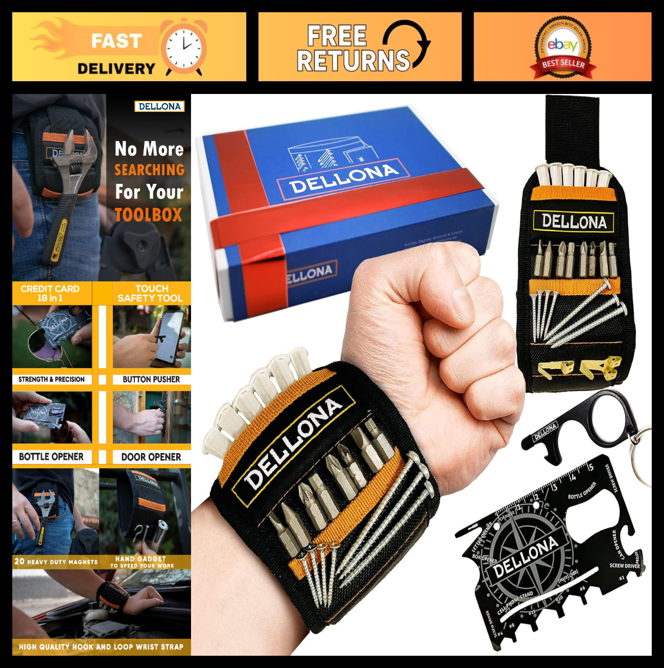 Heavy Duty Magnetic Wristband Gift Set with 18-in-1 Multitool & Safety Door Open