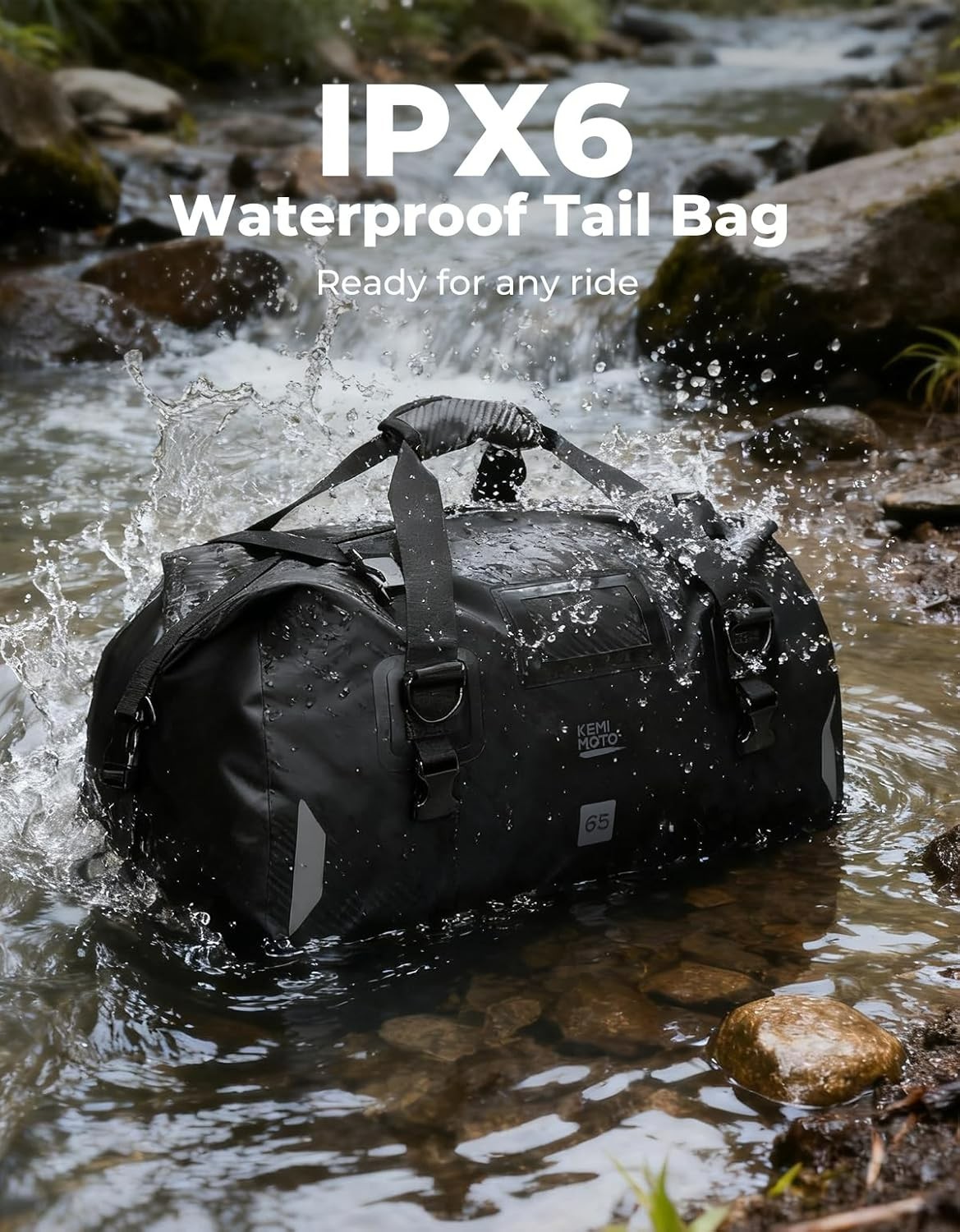 Waterproof Motorcycle Dry Bag – Duffle Tail Bag Soft Luggage, 25L/40L/65L Large