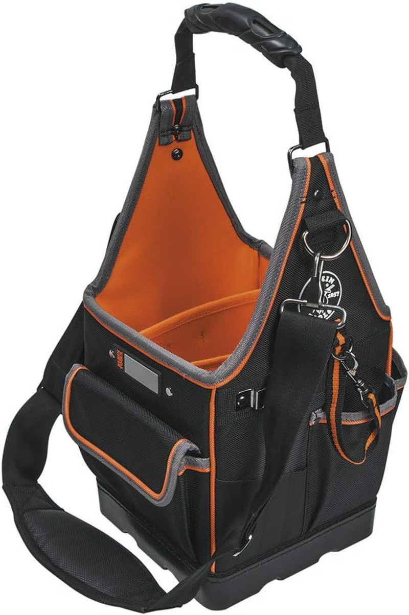 17″ Electricians Tool Tote, 20 Pockets, Black, Orange