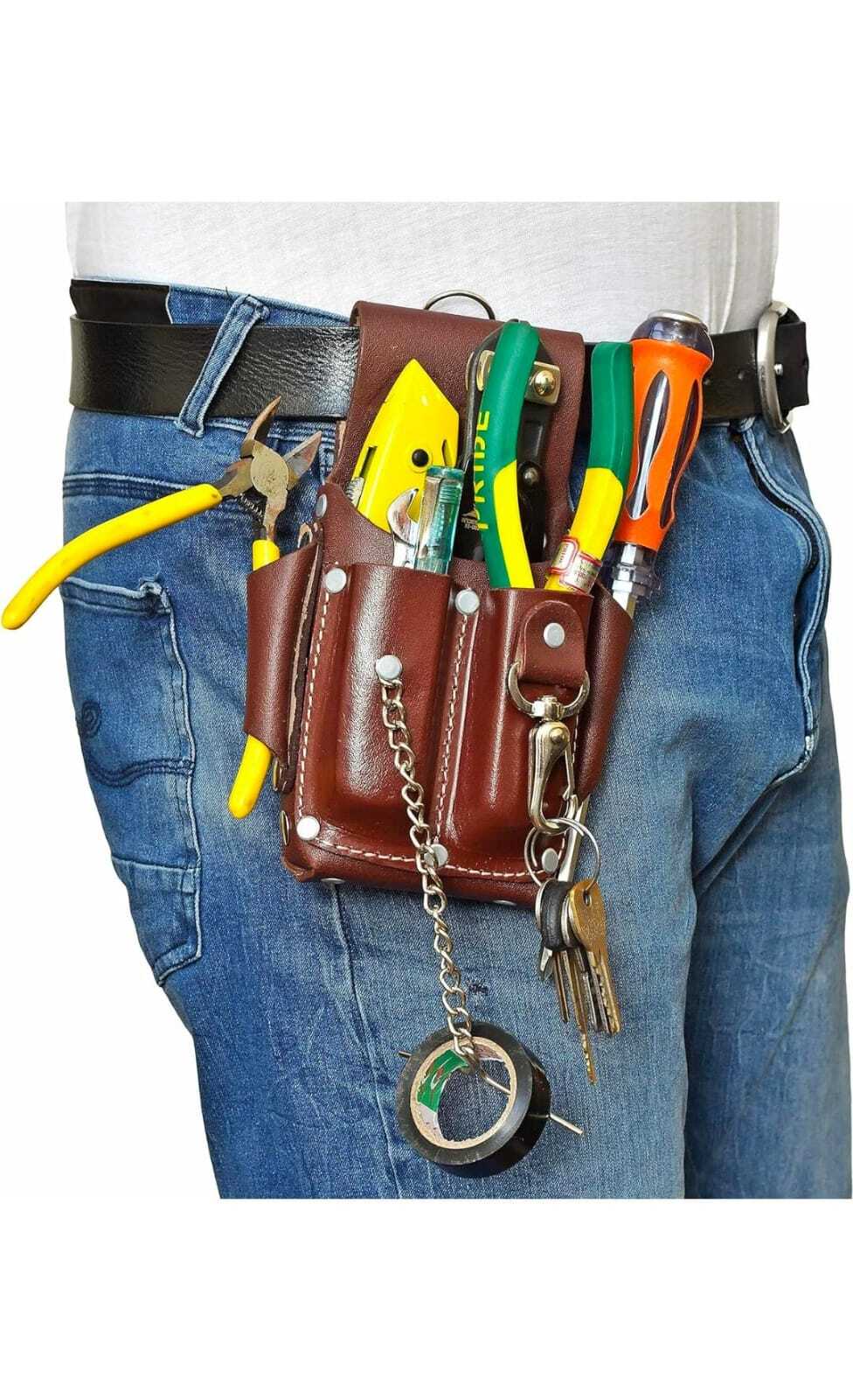 Leather Pouch Heavy Duty Tool 5 Pocket Electrician Carpenters Tool Pouch