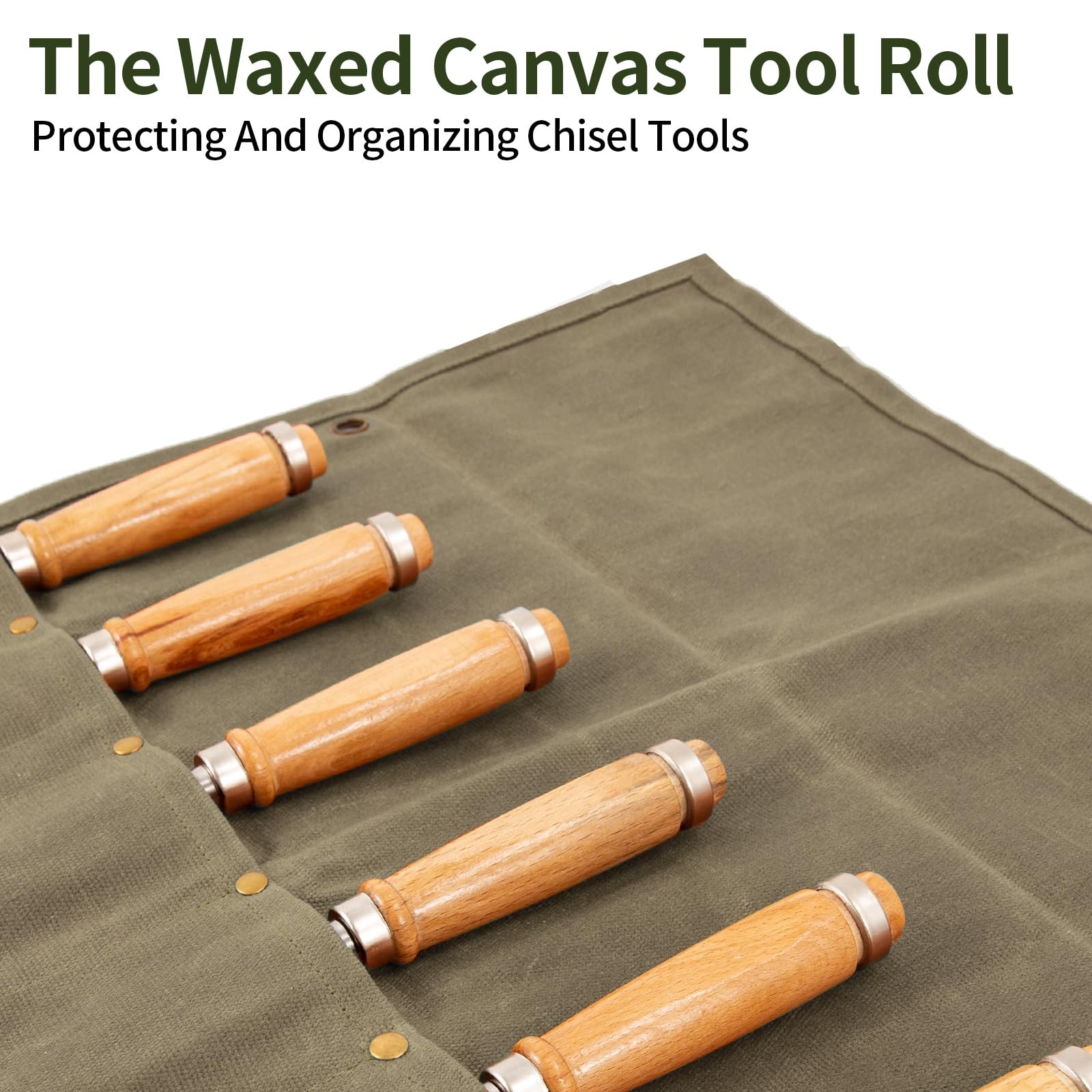 Chisel Roll,6 Pockets Roll Up Tool Pouch,Waxed Canvas Small khaki