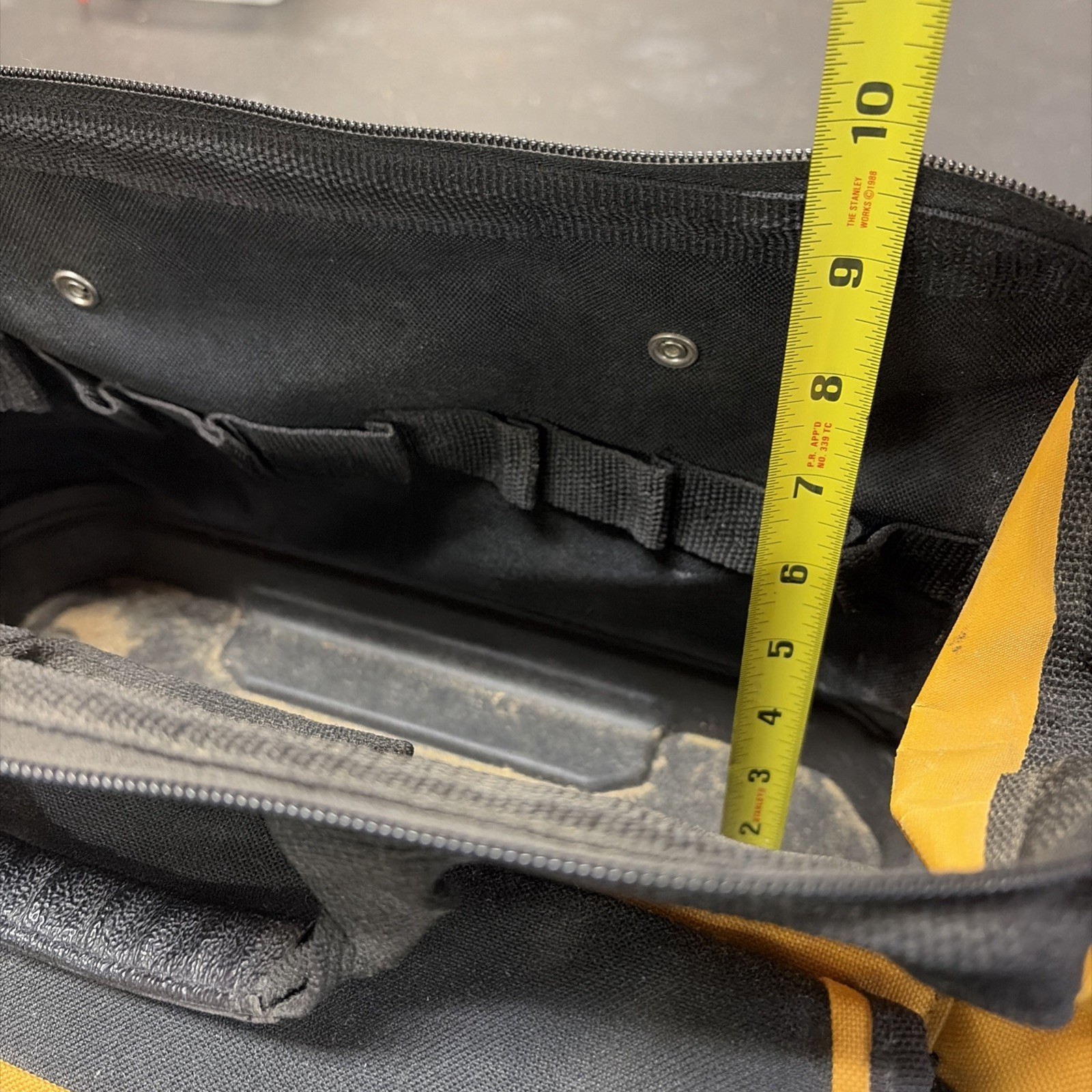 Bostitch Tool Bag Black Yellow Hard Bottom Multi Pocket Zippered 14 Inch Carry