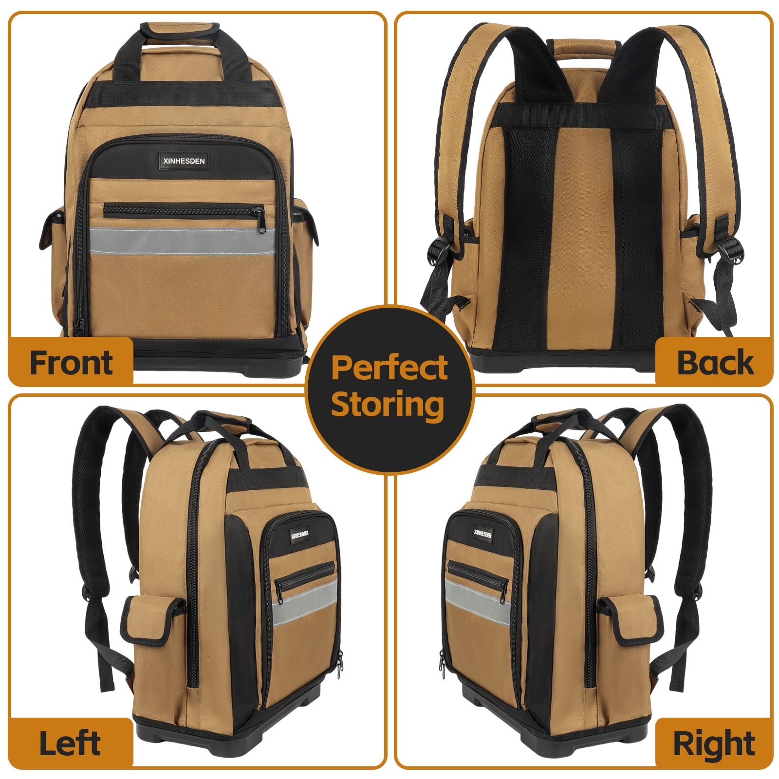 XINHESDEN Tool Bag Backpack, Heavy Duty Backpack 17*8*14.5 inches, Khaki