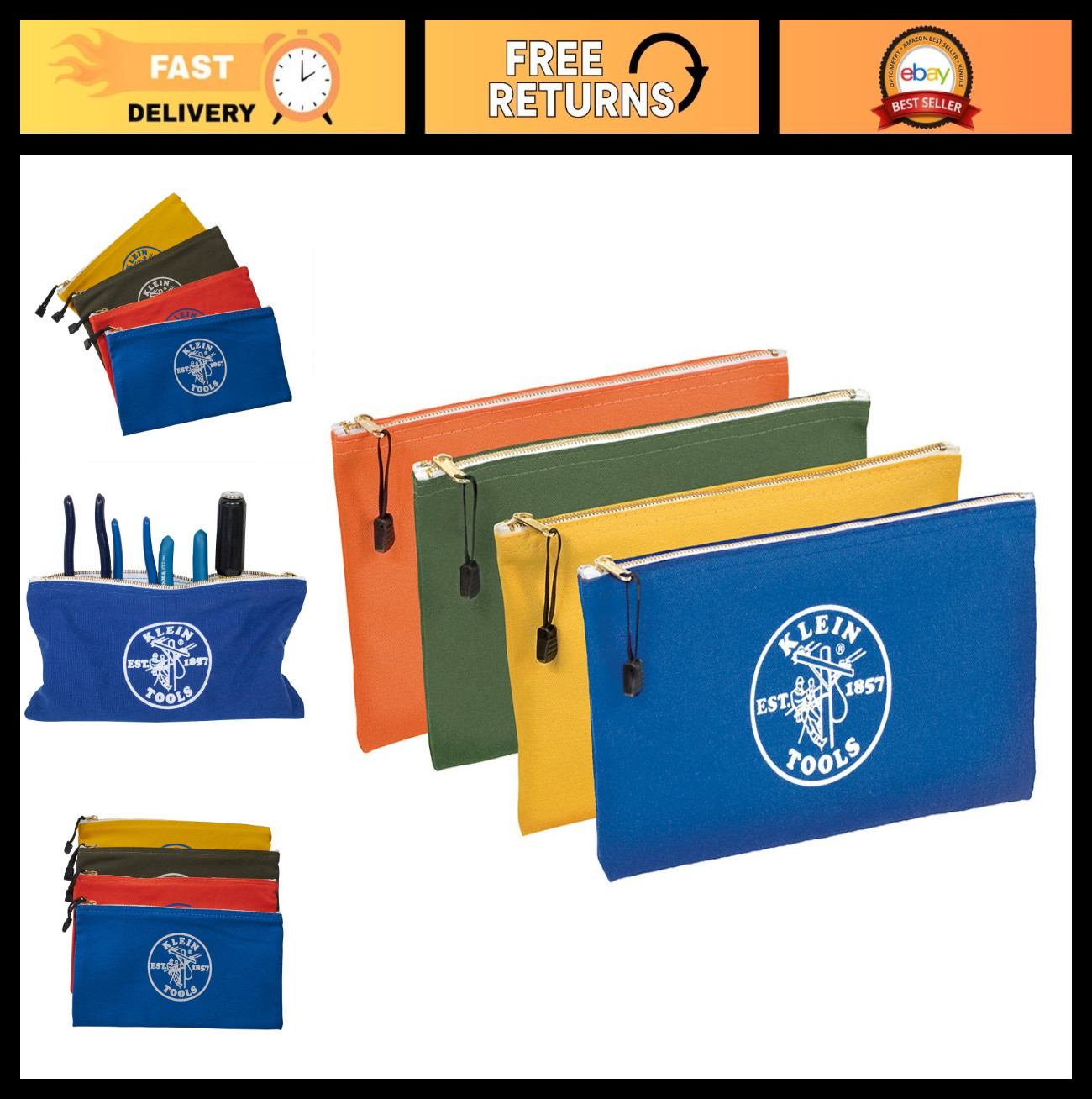Canvas Zipper Tool Pouch Bag – 12.5″x7″ Utility & Bank Deposit Bags – 4-Pack