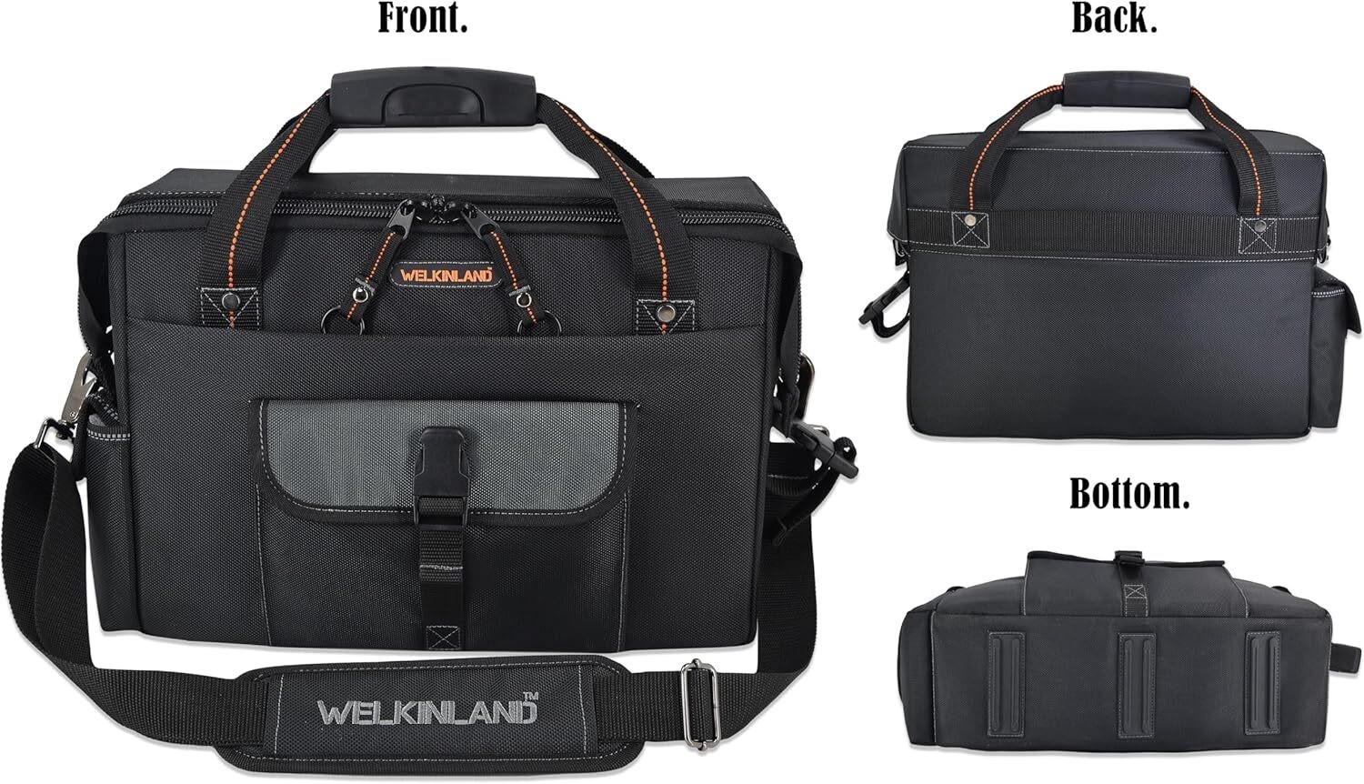 ✅ WELKINLAND 15-Pockets Electrician Tool Box Bag, Large – Open Black Orange ✅