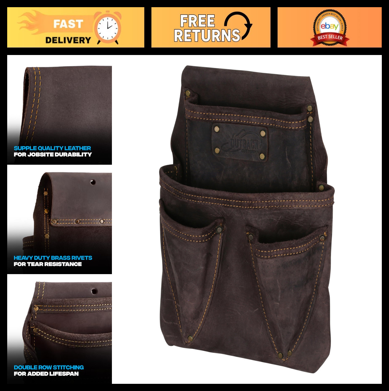Full Grain Leather Tool Pouches – Double Stitching, Rivet Reinforced, Durable De