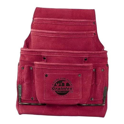 10 Pocket Nail & Tool Pouch Color Suede Leather Tool Bag, One Size Burgundy