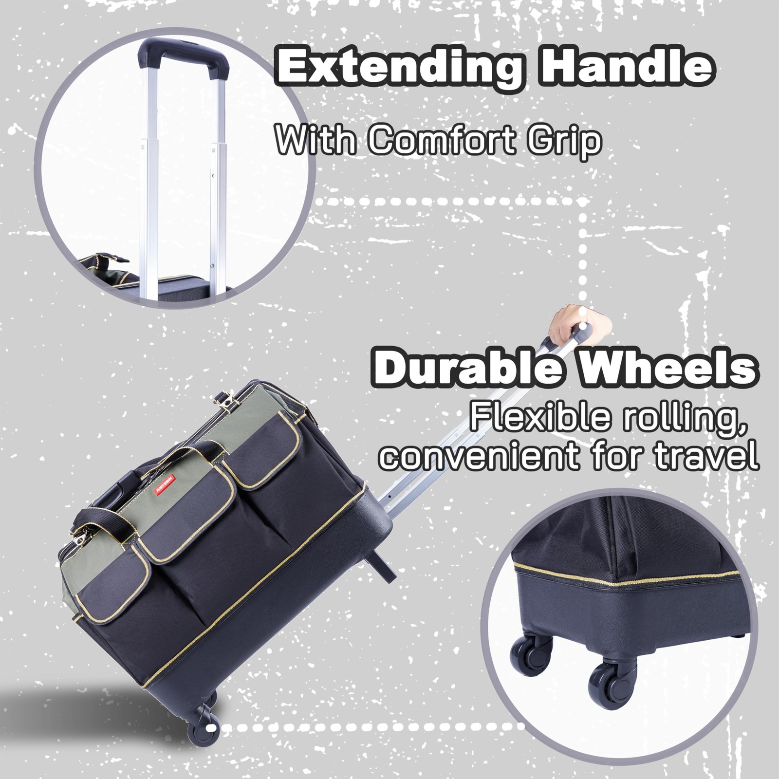 Justzon Rolling Tool Bag Wheels For Electrician Hvac Tool Bag Organizer Hidden