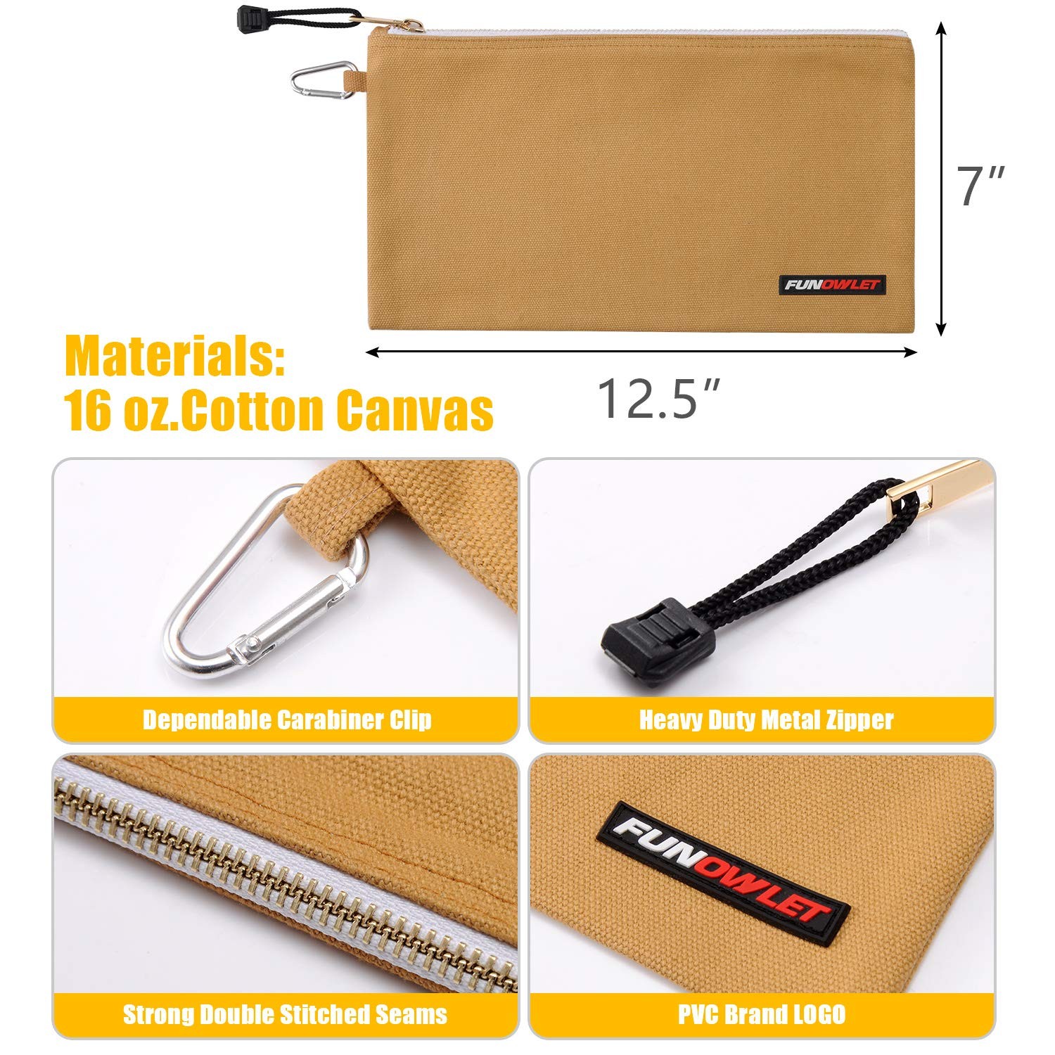 Utility Canvas Zipper Tool Bag, 4 Pack