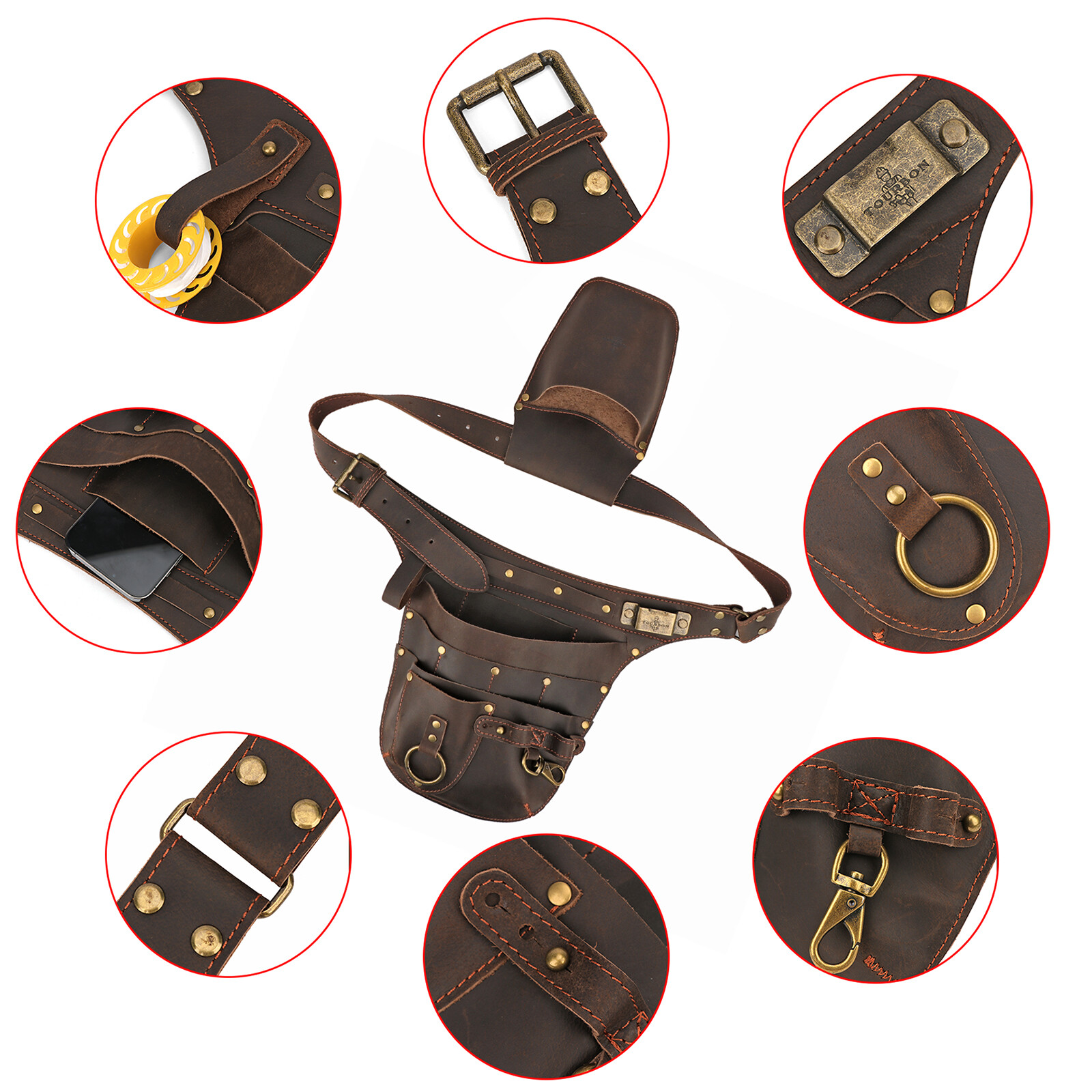TOURBON Leather Tool Carrier Belt Pouches for Garden Florists Farmer Workshop