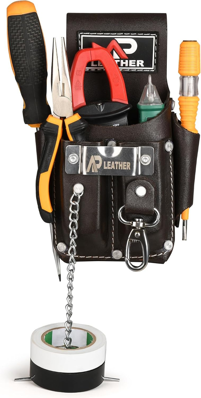 Ap-Leather Pro-5 Electrician Pouch, Leather Tool Pouch, 5 Pocket Pouch