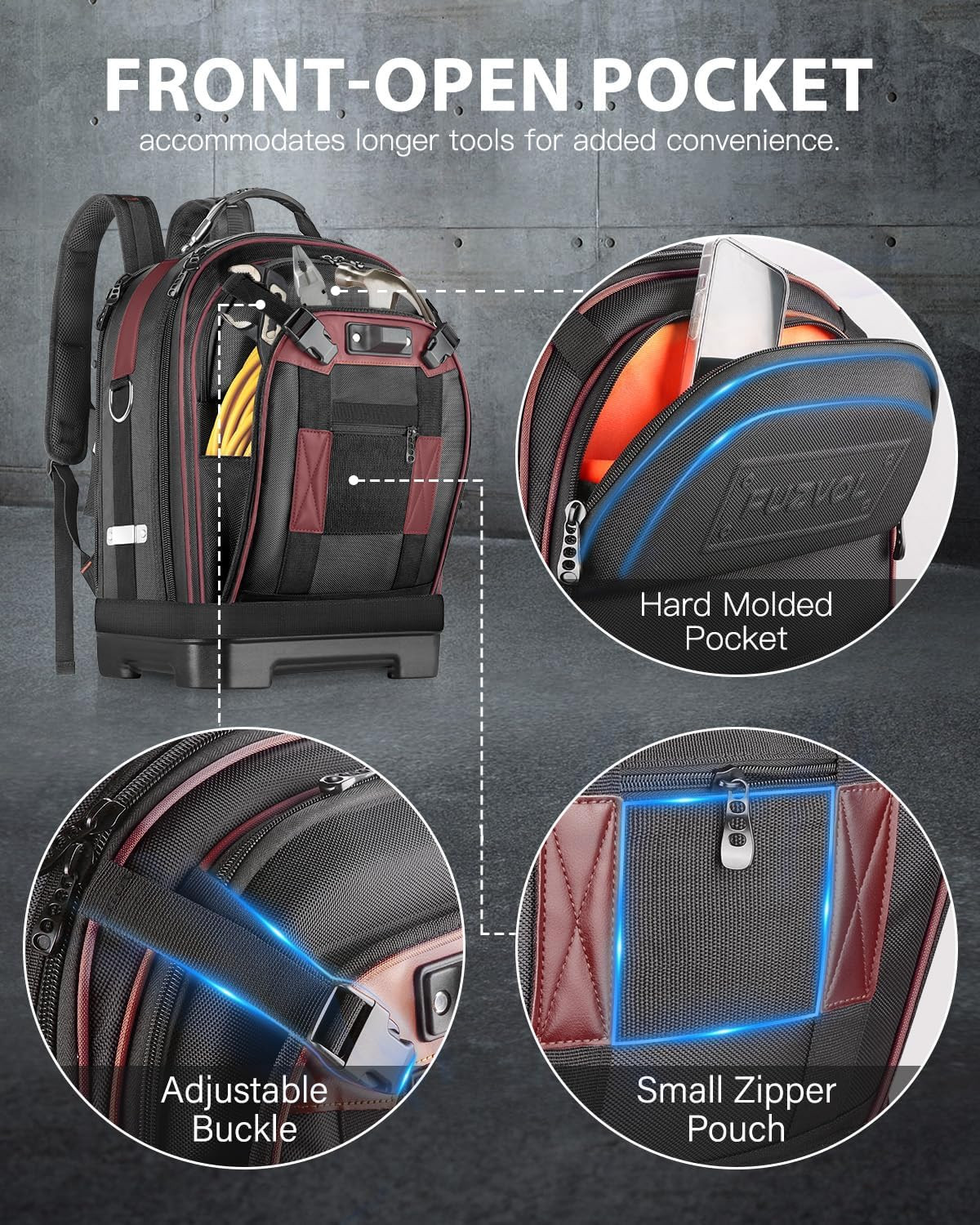 Durable Tool Backpack with Organizer & Laptop Compartment – Brown
