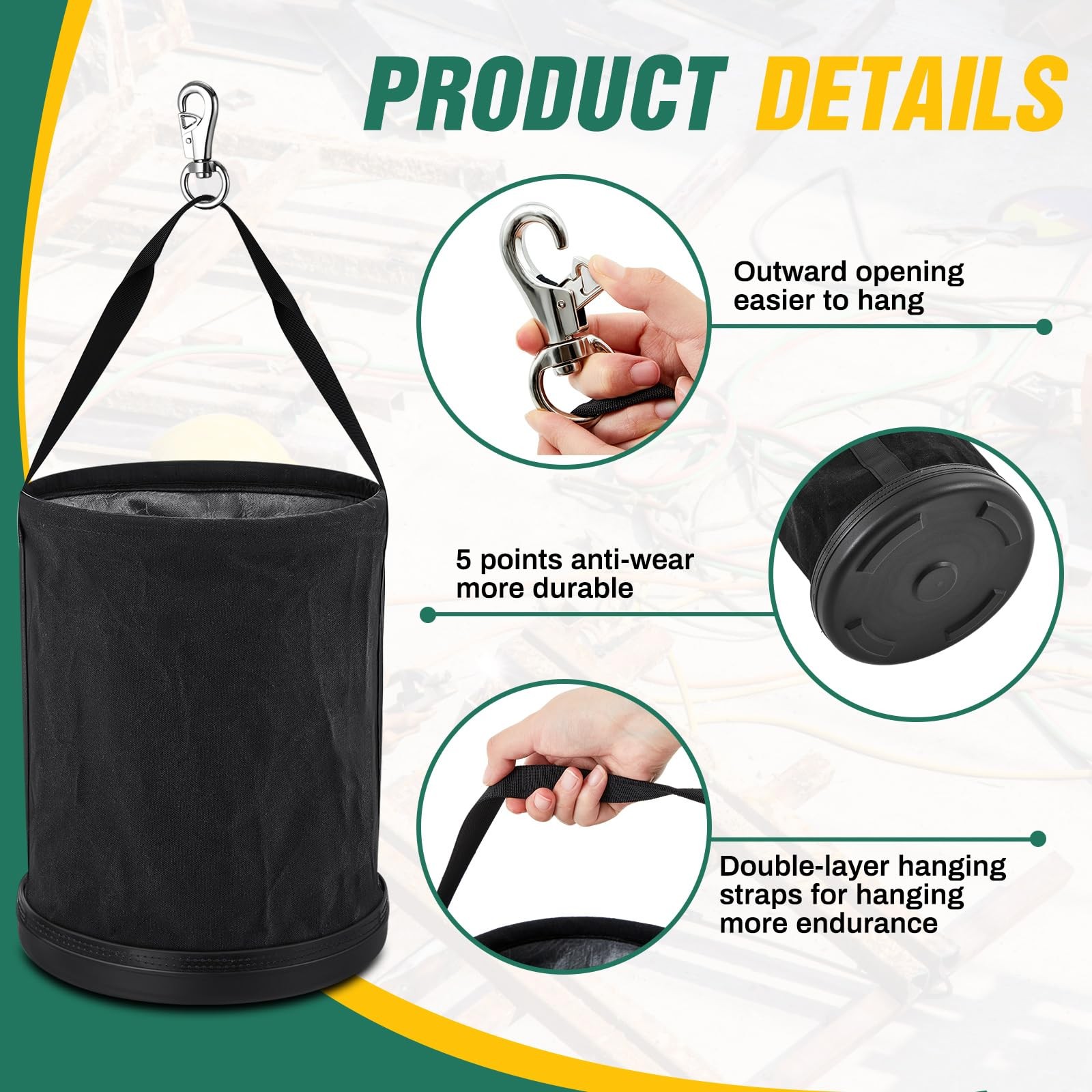 SilTriangle 2 Pack Canvas Bucket 15″ x 12″ Heavy Duty Lineman Tool Bag with P…