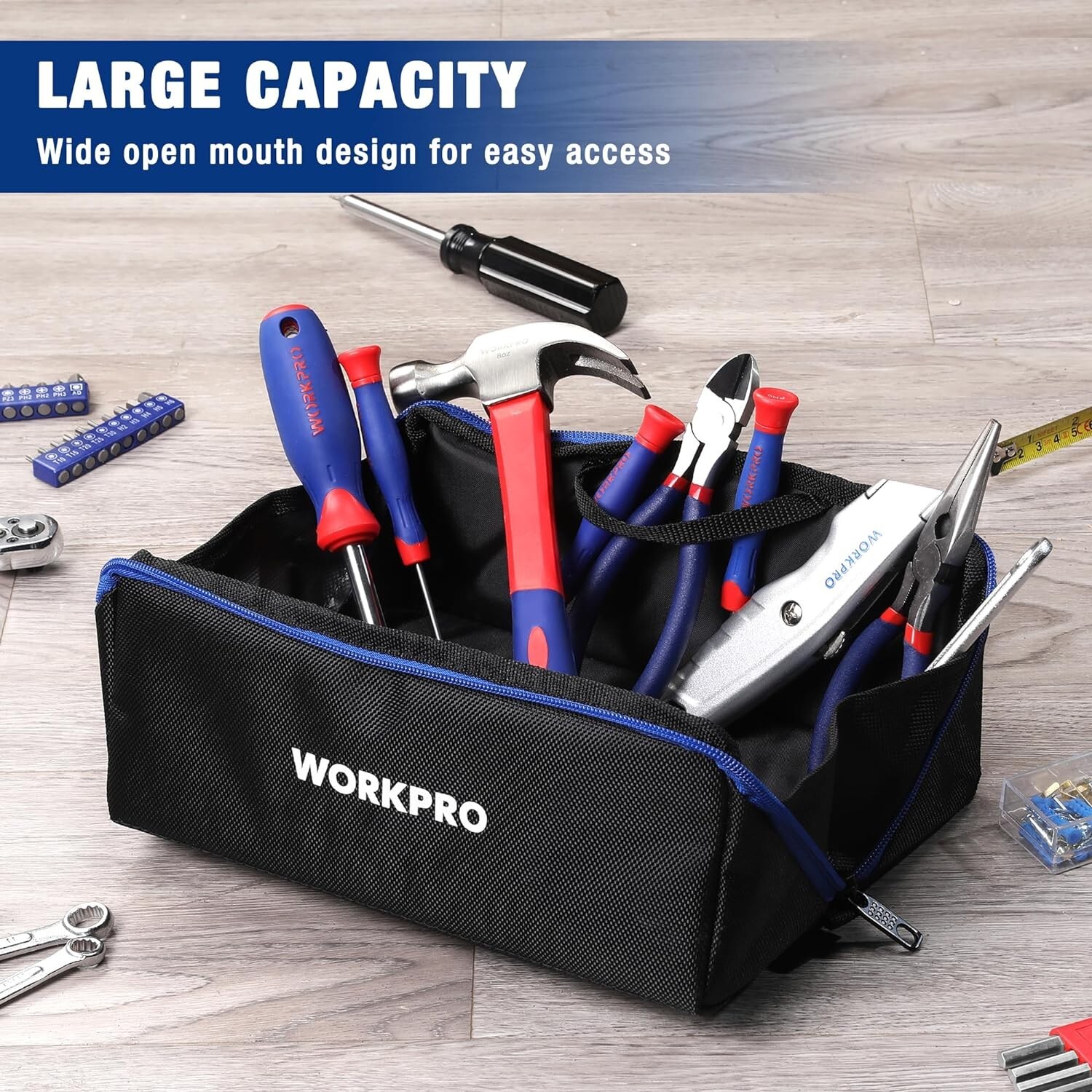 WORKPRO 10″ Wide Mouth Utility Tool bag with Zipper 3-pack Multipurpose NEW