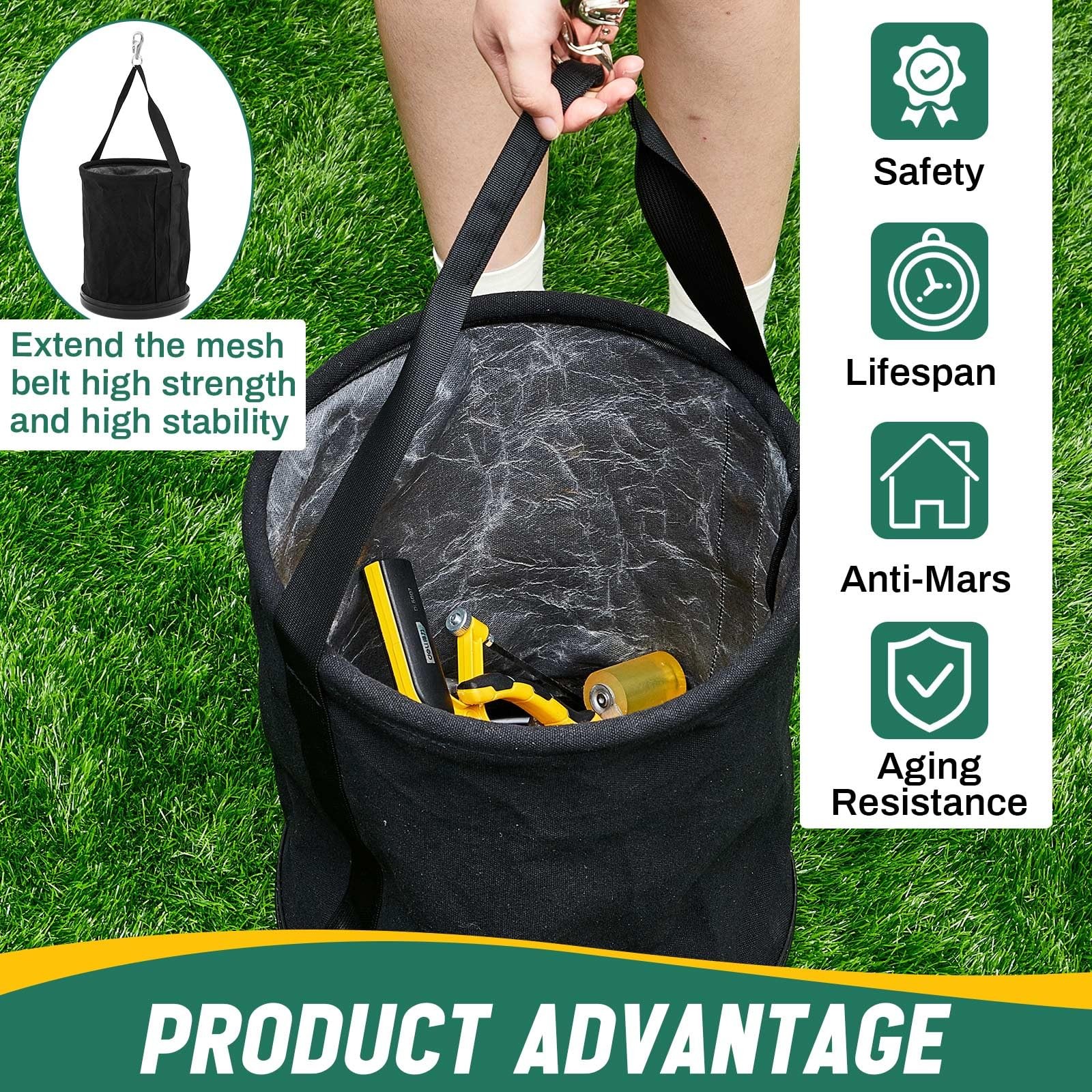 SilTriangle 1 Pack Lineman Canvas Bucket Tool Bag, 15″ x 12″,Black