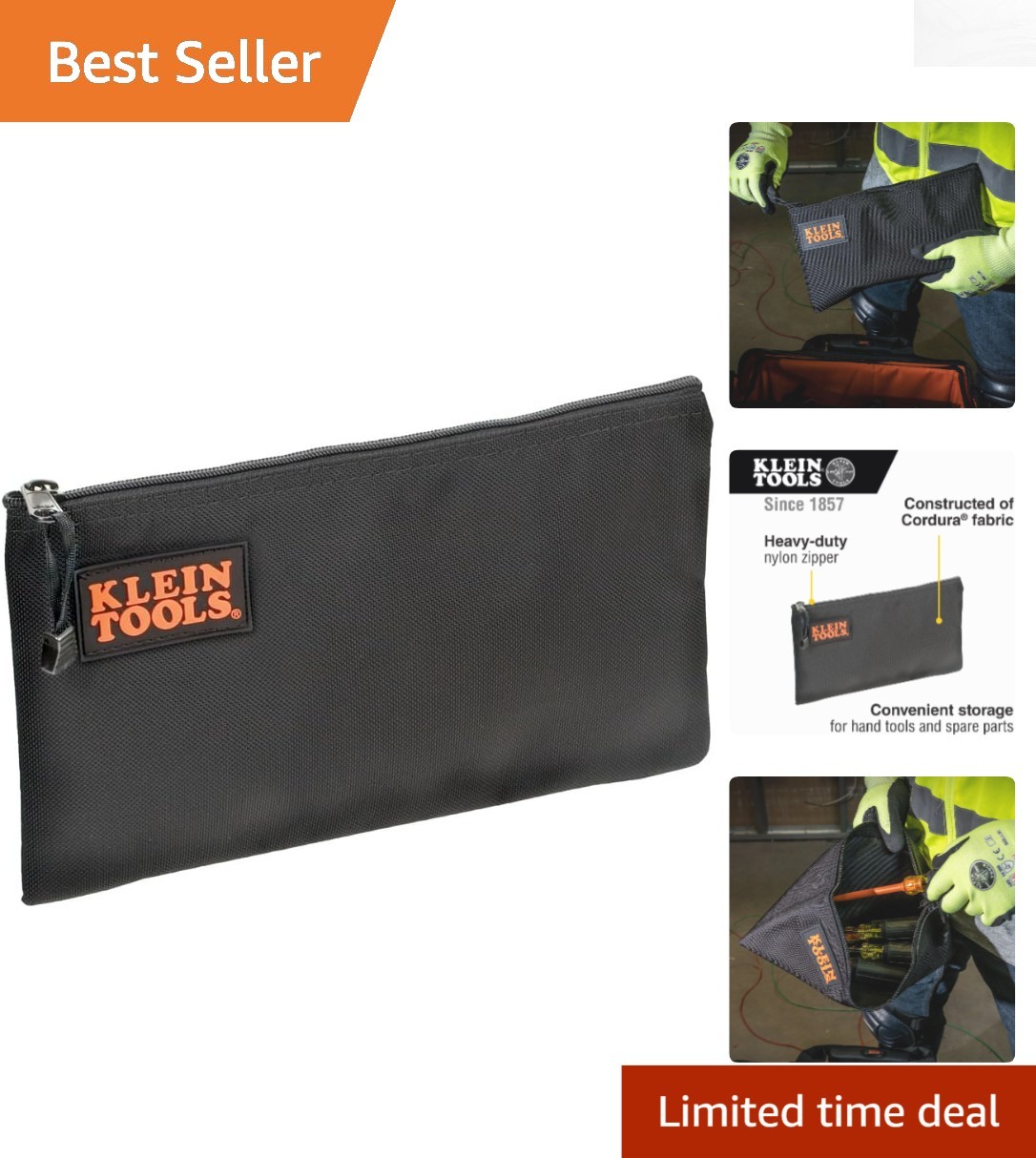 Effortless Tool Storage with 12.5-Inch Klein Cordura Zip Pouch for Professionals