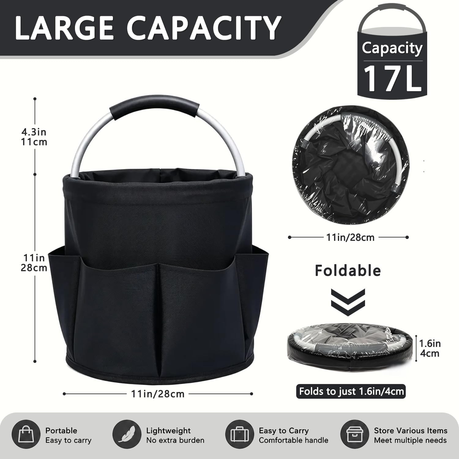 Cleaning Caddy with Handle 17L Foldable Storage Basket, Heavy Duty 600D Oxford