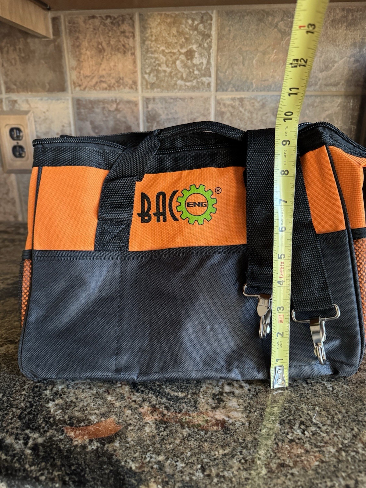 BAC ENG Black&Orange Indoor/Outdoor Tool or Gear Bag w Multiple pockets & Strap