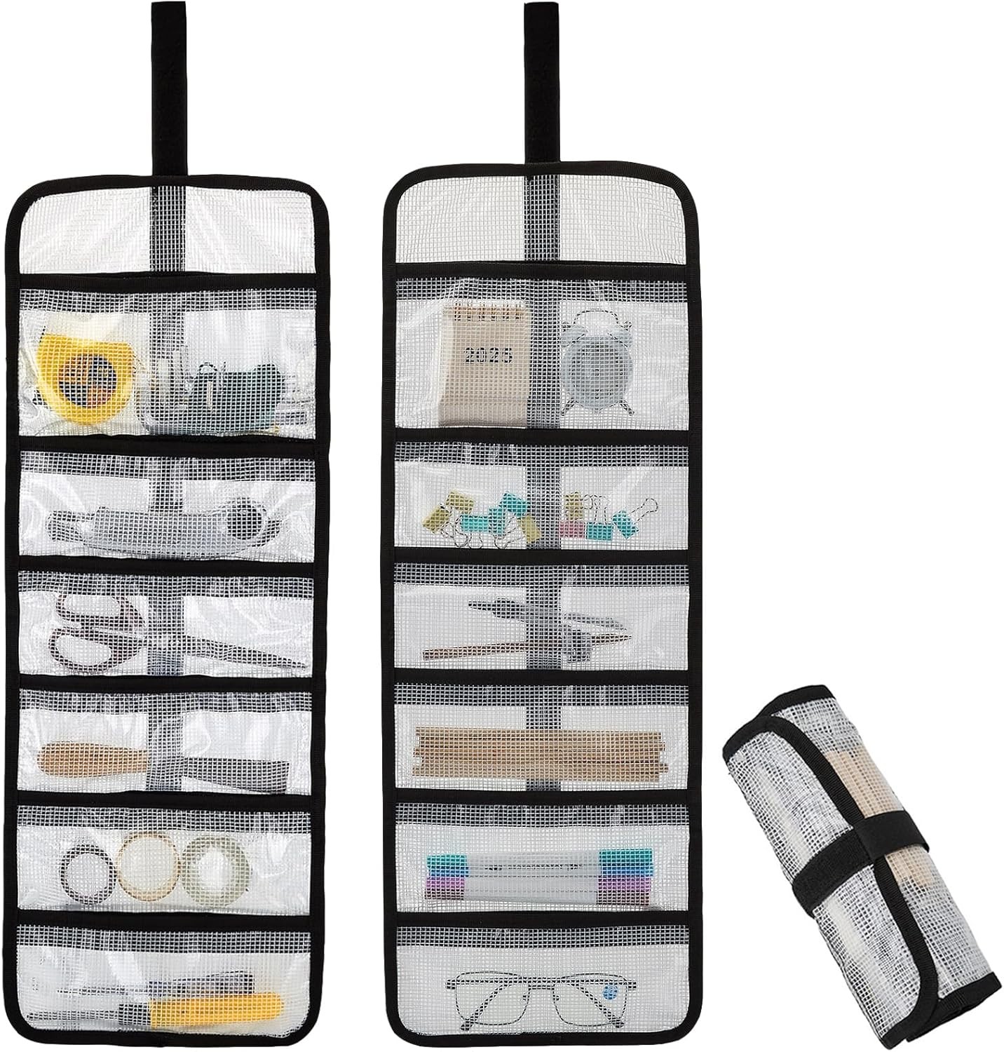 Small Roll Up Tool Storage Bag 6 Pocket Organizer Transparent Travel