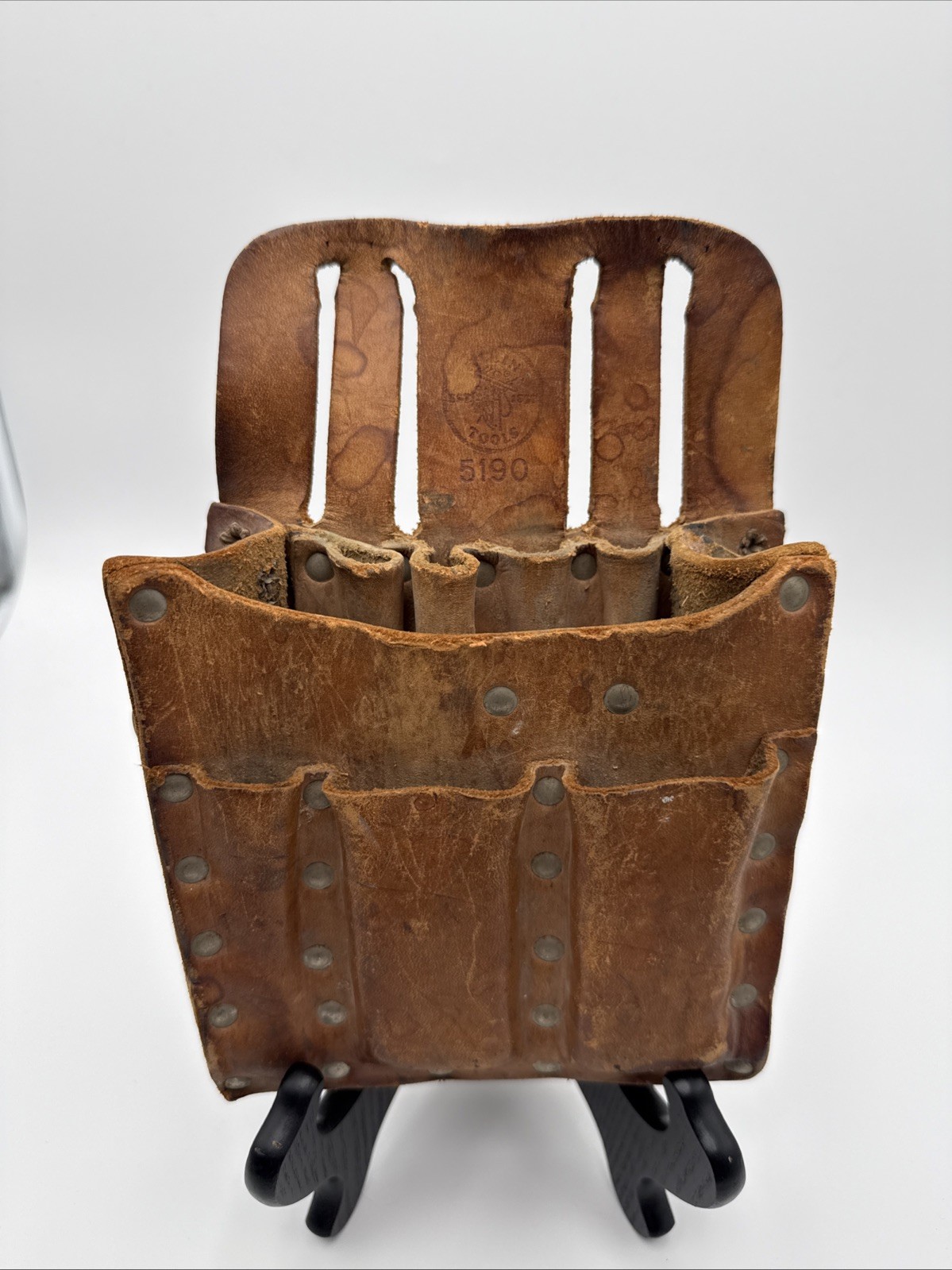 Klein Tools 5190 DISTRESSED Leather Multi 10 Pocket Tool Pouch USA Pre-owned