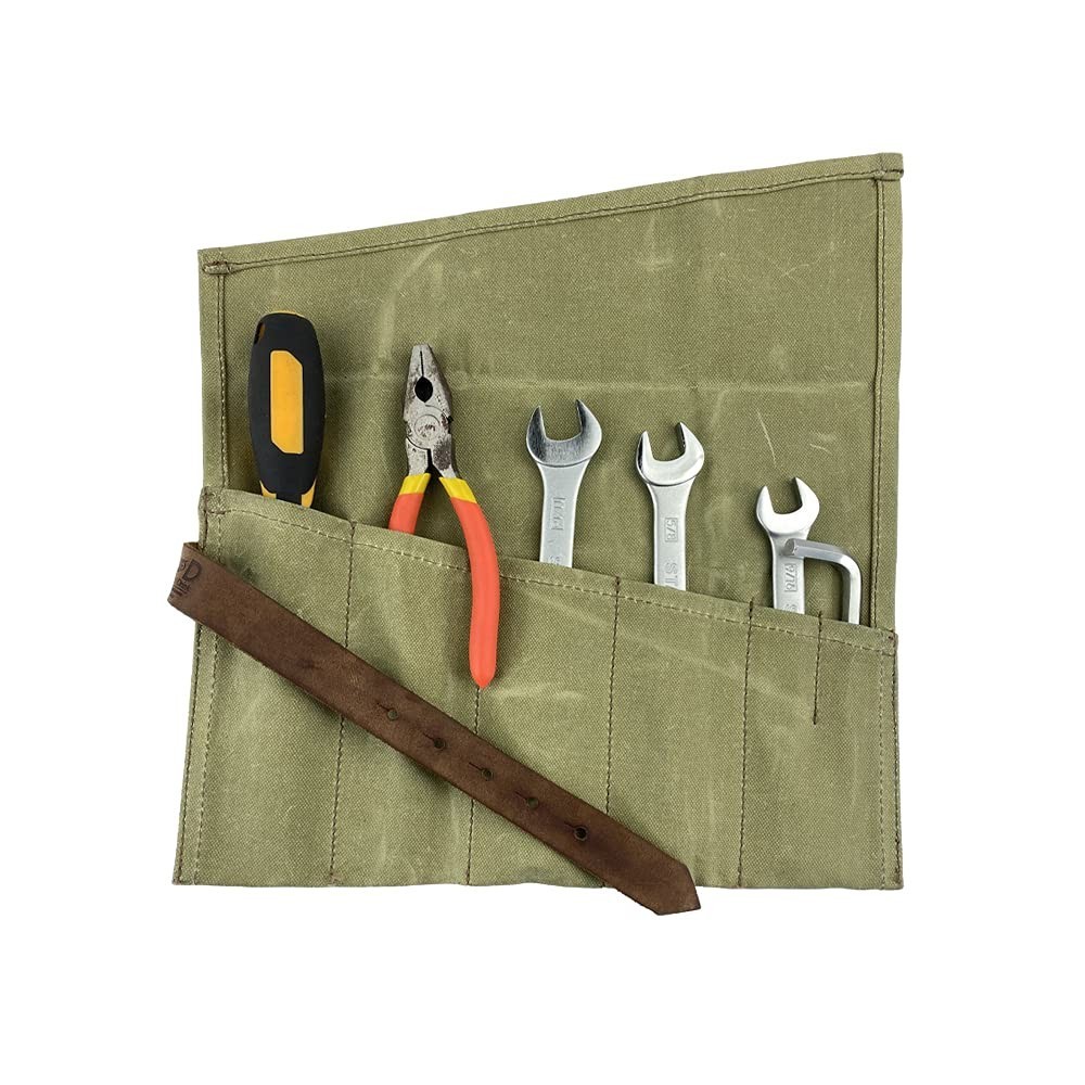 Large Tool Roll Up Bag – 6 Slot Portable Workshop Storage Pouch, Handmade Waxed