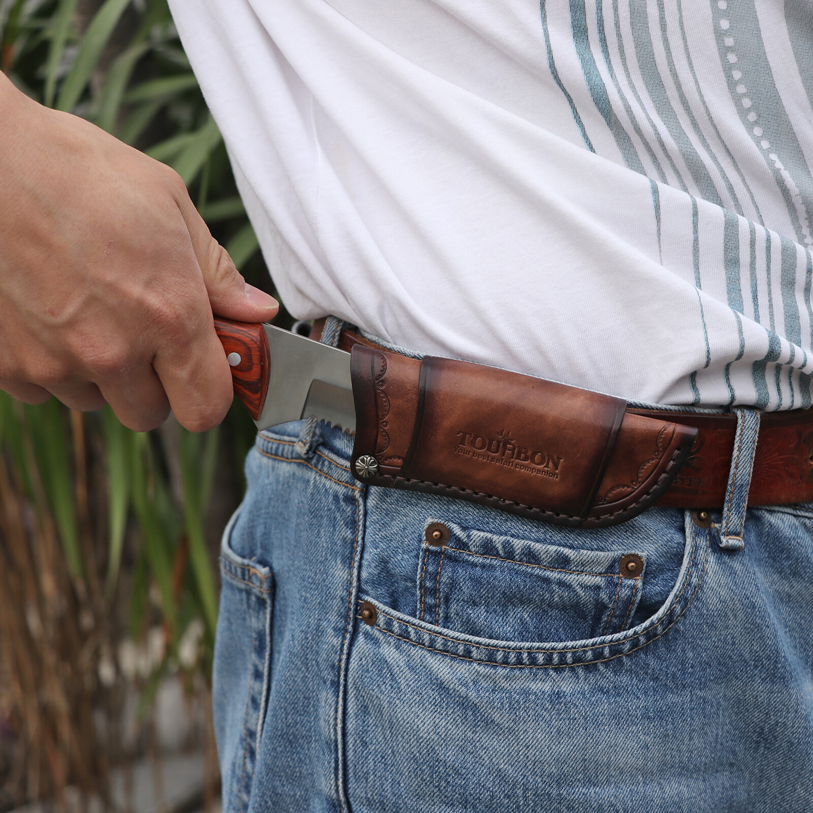 TOURBON Leather Knife Sheath Fixed Blade Case Belt Pouch Fit 4in Knives Camping