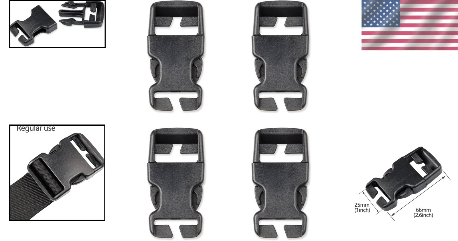 4pcs Quick Release Buckles – No Sewing Required for Backpack Repairs, 25mm