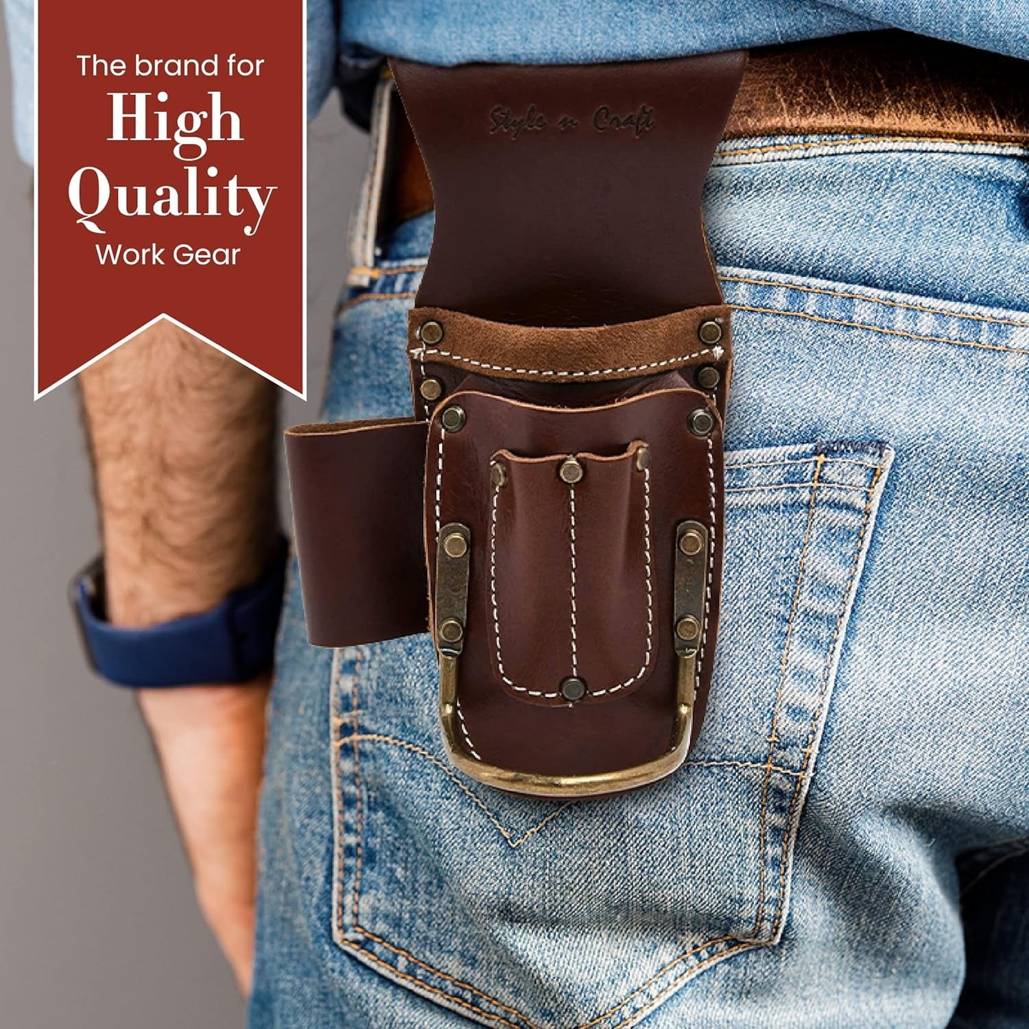 Carpenter’s Leather Tool Pouch 9×4.75in 6 Pockets Belt Clip Hammer Holder