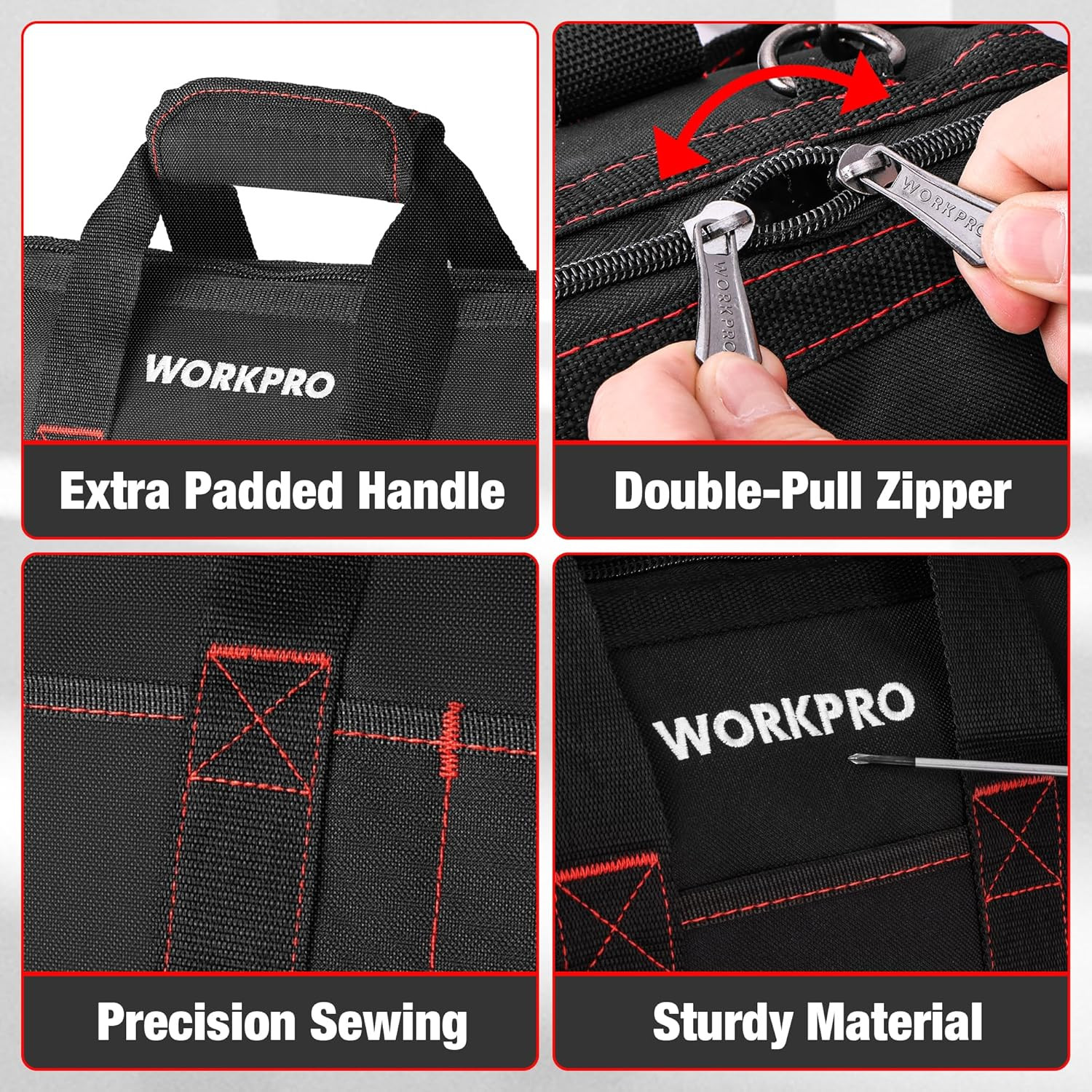 WORKPRO 16-inch Close Top Wide Mouth Tool Storage Bag with Water Proof Rubber Ba