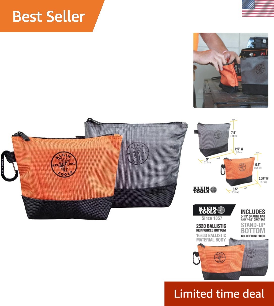 55470 Utility Bag, Stand-Up Zipper Tool Bags, Tough 1680d Ballistic Weave, Re…
