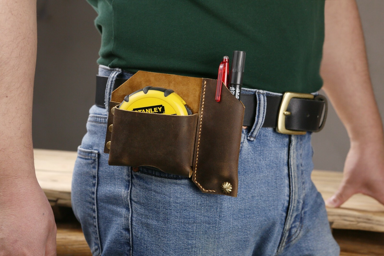 Personalized leather tape measure holder pouch belt loop tape measure holster