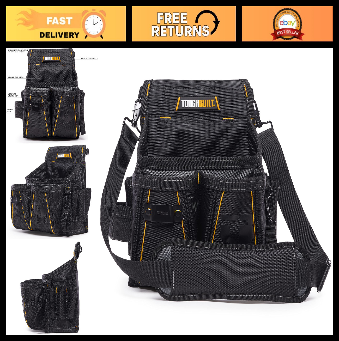 Compact Mini Electrician Tool Pouch, Durable 1680D Fabric, Reinforced Design