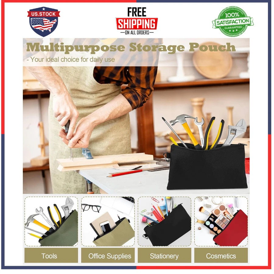 4 Pack 12 Inch Tool Pouch Zipper Storage Bag Multipurpose Organizer with Cara…