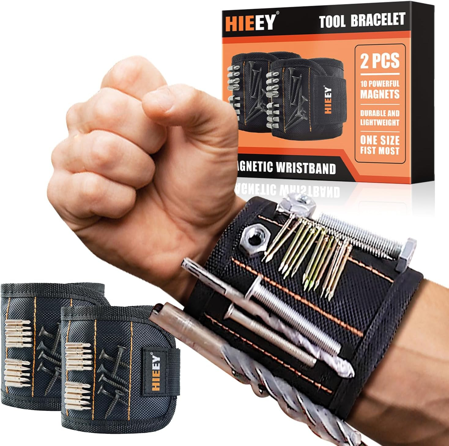 HIEEY 2 Pieces Magnetic Wristband for Holding Screws, Gifts for Men, Tool Belt M