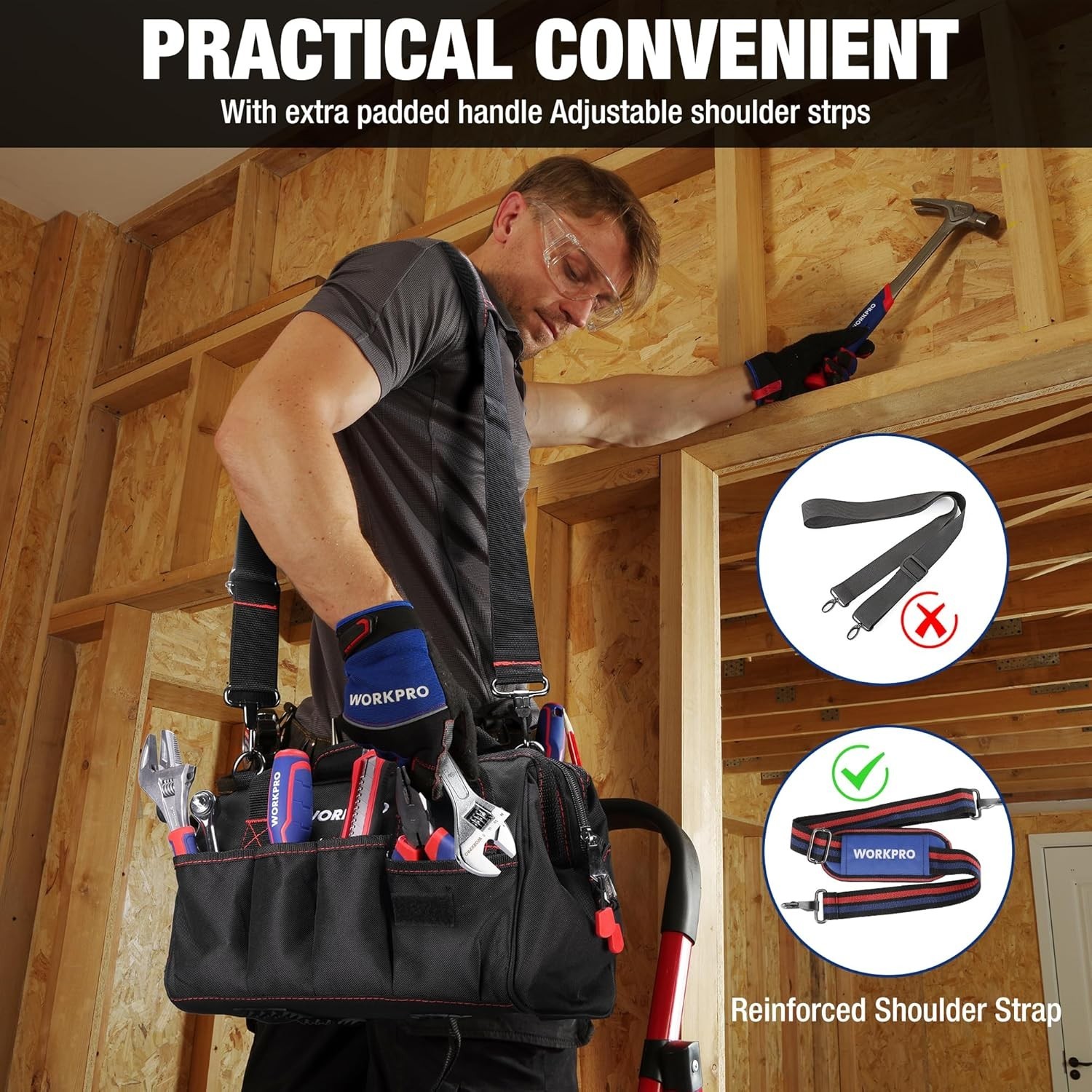 12-Inch Tool Storage Bag with 7 Pockets and Padded Strap for Comfort