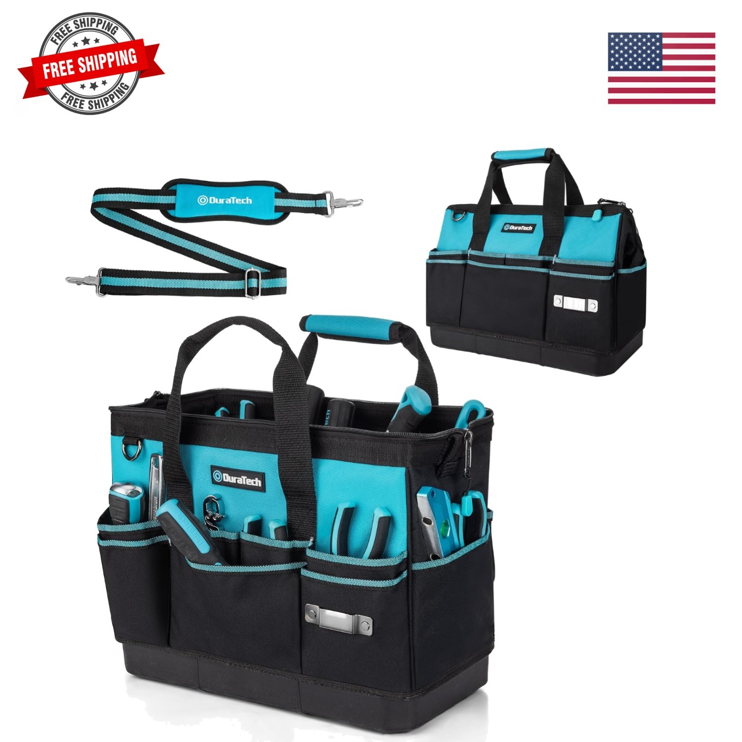 16-Inch Heavy Duty Tool Bag with Waterproof Hard Bottom, Tool Bag Organizer W…