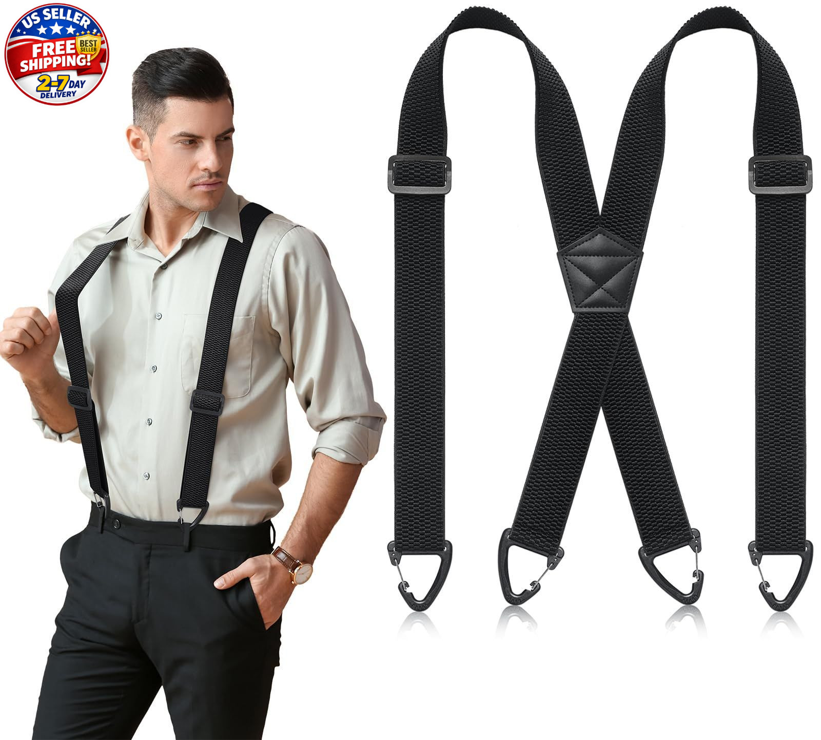 Heavy Duty X Back Suspenders for Men Women Adjustable Work Braces 1.5in